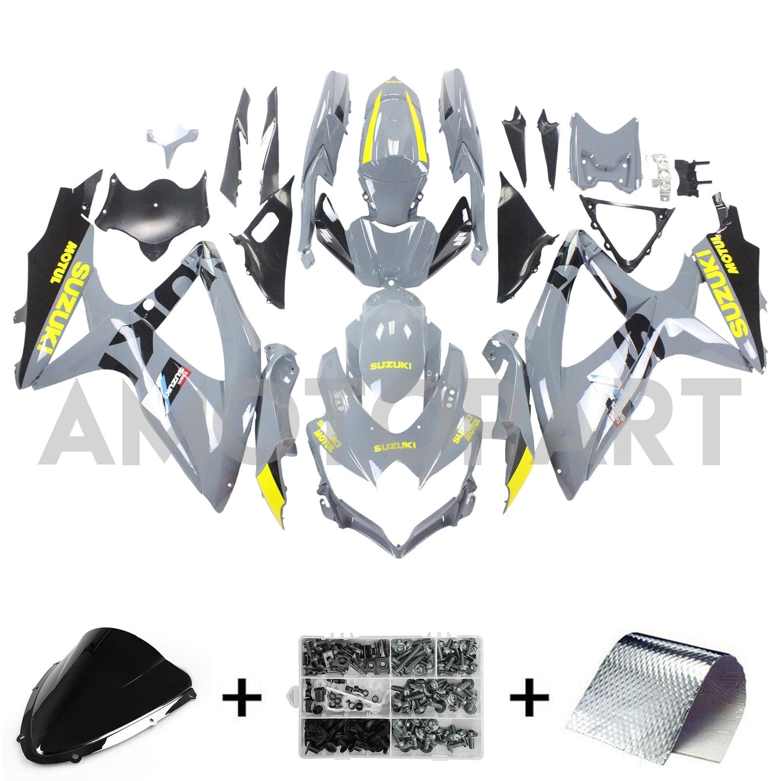 Amotopart 2008-2010 Suzuki GSXR600/750 Fairing Yellow&Grey Kit