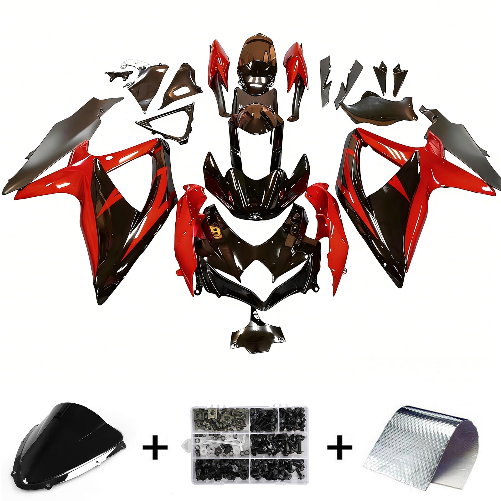 Amotopart 2008-2010 Suzuki GSXR600/750 Carena Gloss Rosso&Nero stile 2 Kit