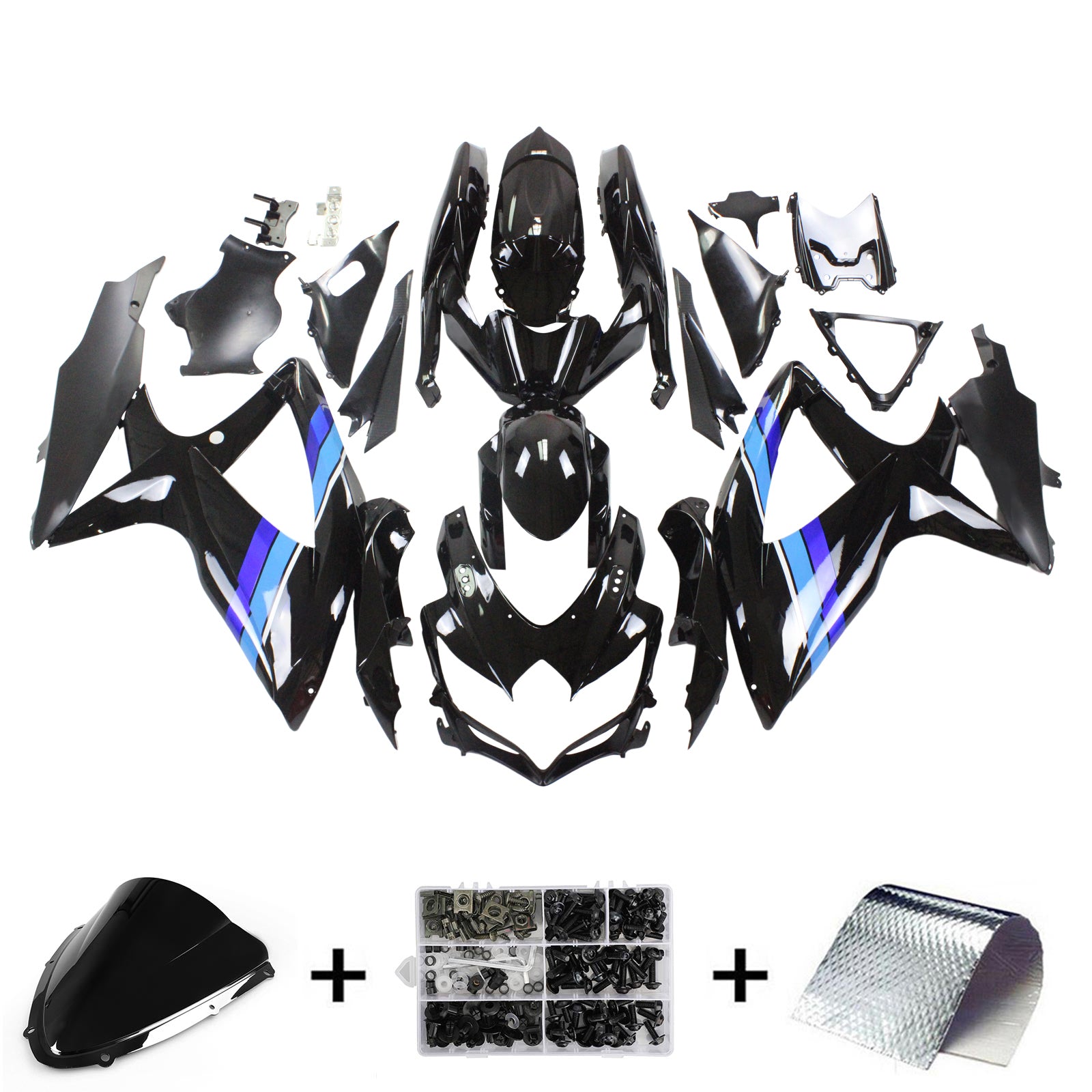 Amotopart 2008-2010 Suzuki GSXR600/750 Fairing Gloss Black&Blue Kit