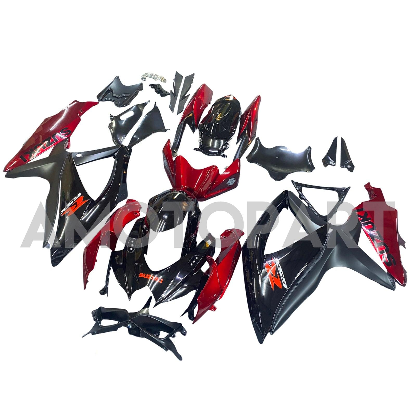 Amotopart 2008–2010 Suzuki GSXR600/750 Verkleidung, glänzend schwarz&Rotes Kit