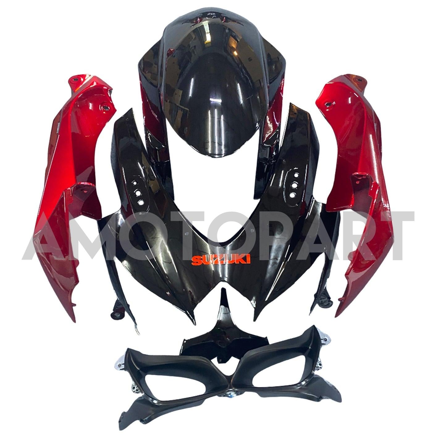 Amotopart 2008–2010 Suzuki GSXR600/750 Verkleidung, glänzend schwarz&Rotes Kit