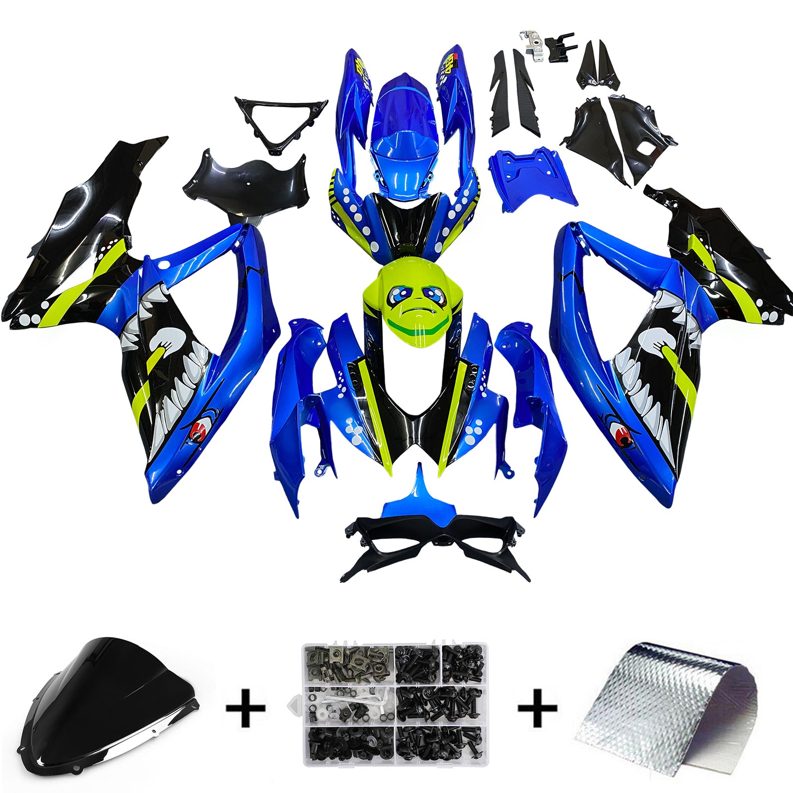 Amotopart 2008-2010 Suzuki GSXR600/750 Fairing Blue&Green Monster Kit