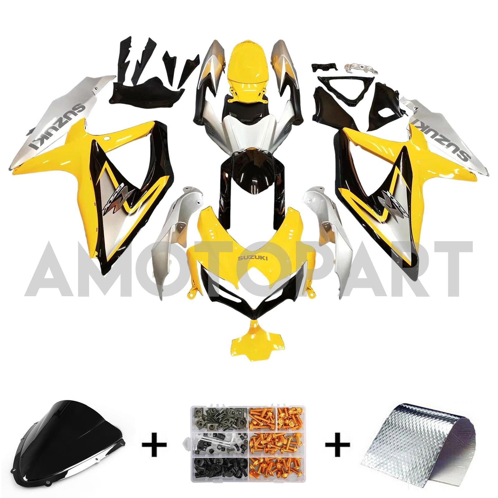 Amotopart 2008-2010 Suzuki GSXR600/750 Fairing Yellow&Sliver Kit