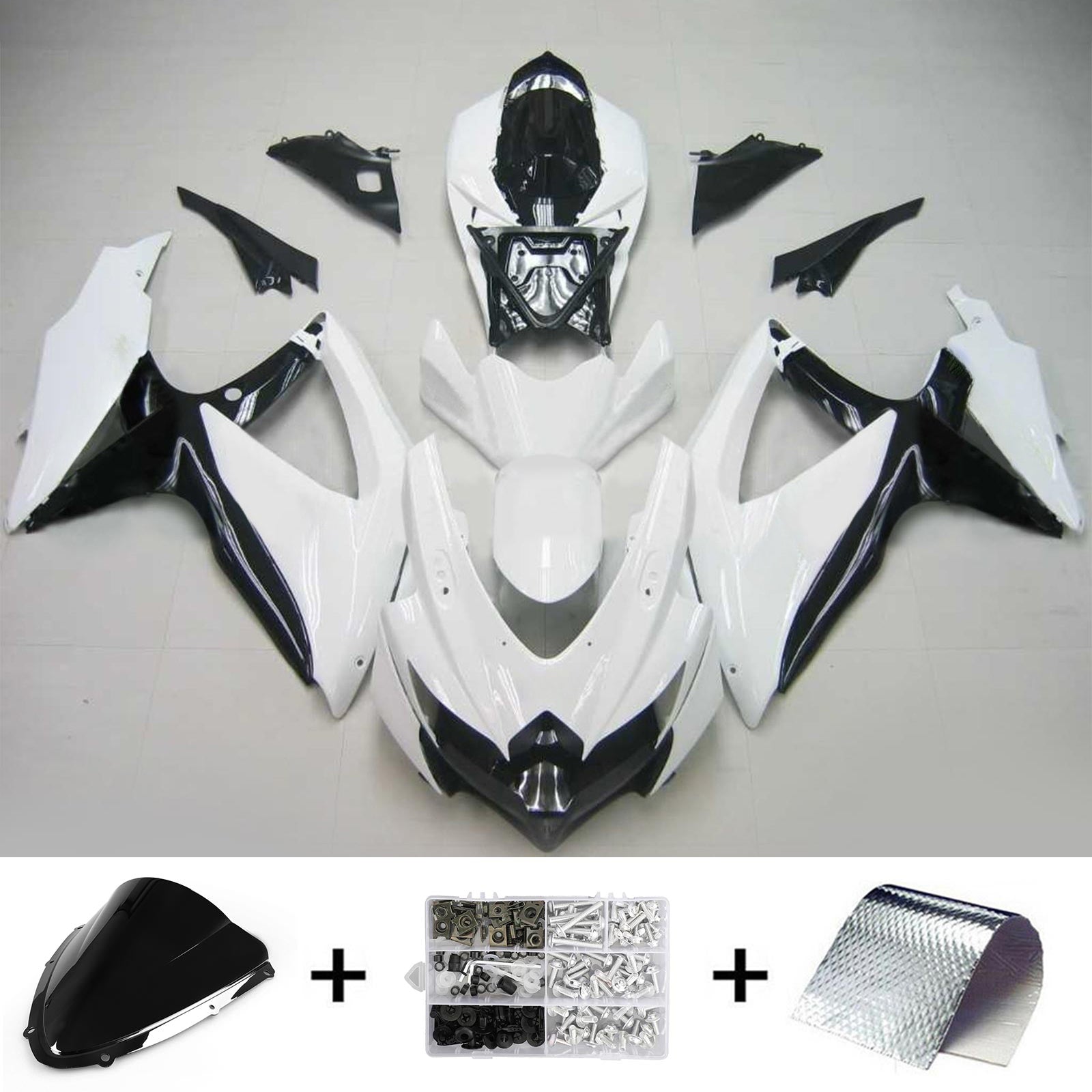 Amotopart 2008-2010 Suzuki GSXR600/750 Fairing White&Black style1 Kit