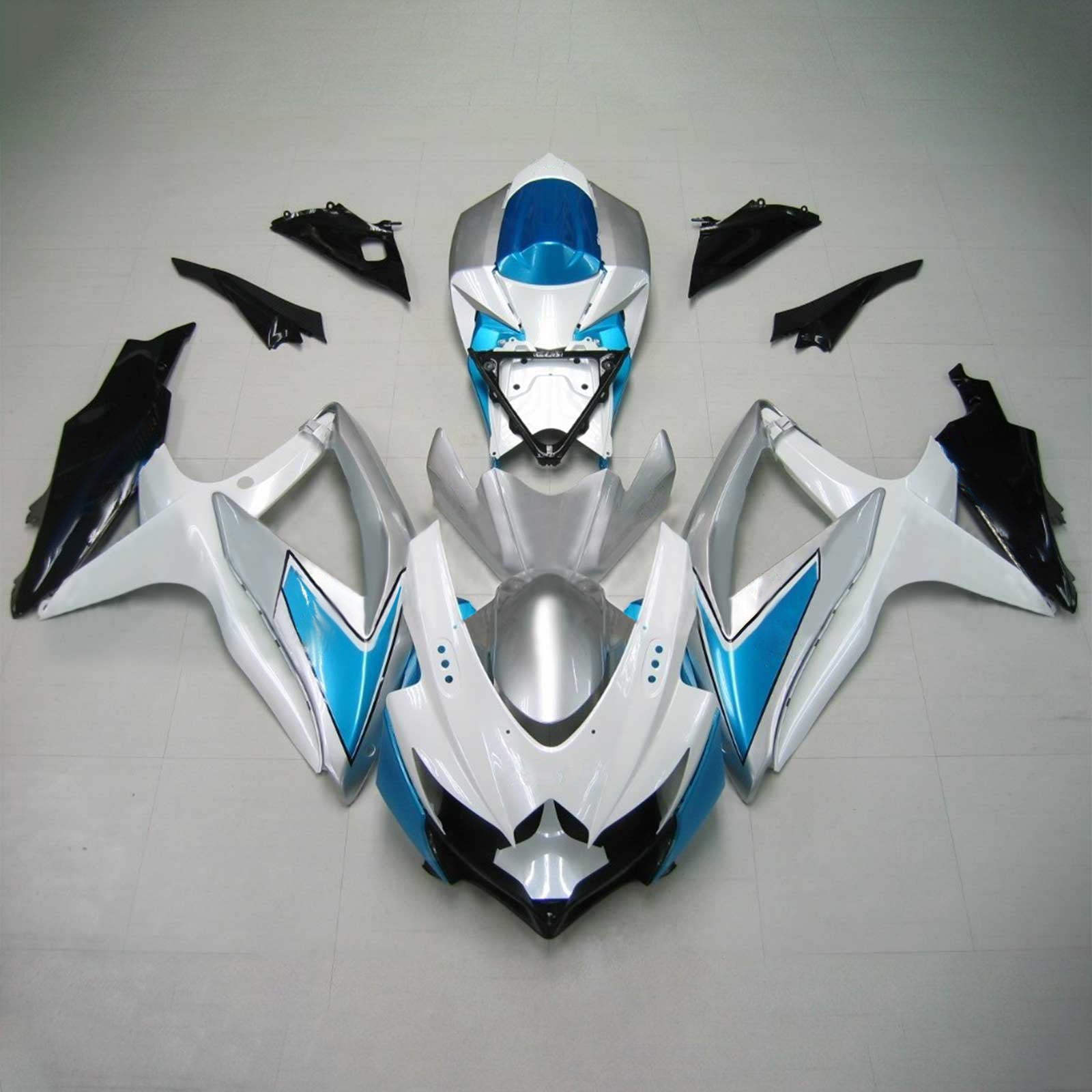 Amotopart 2008-2010 Suzuki GSXR600/750 Fairing White&Light Blue Kit