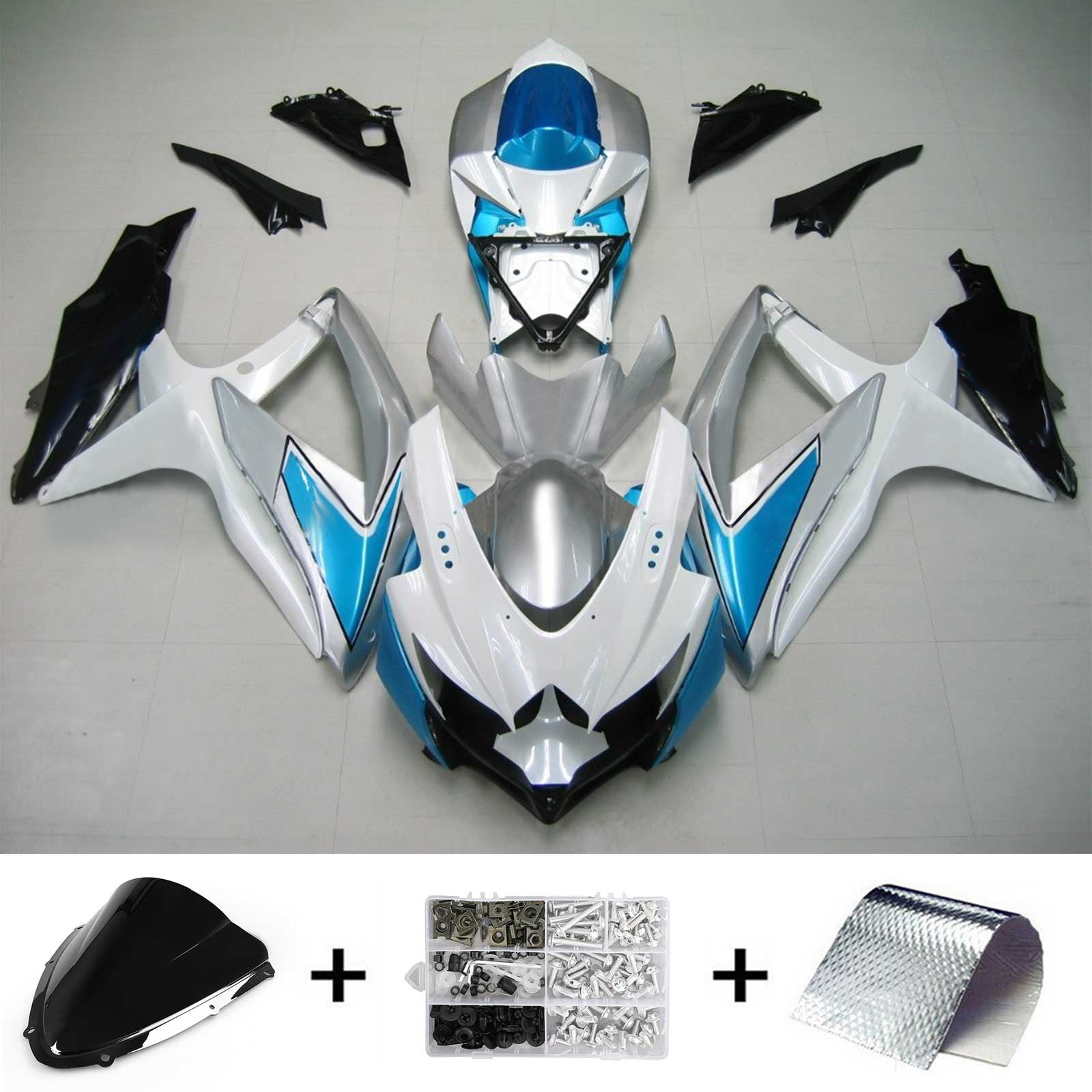 Amotopart 2008-2010 Suzuki GSXR600/750 Verkleidung Weiß&Hellblaues Set