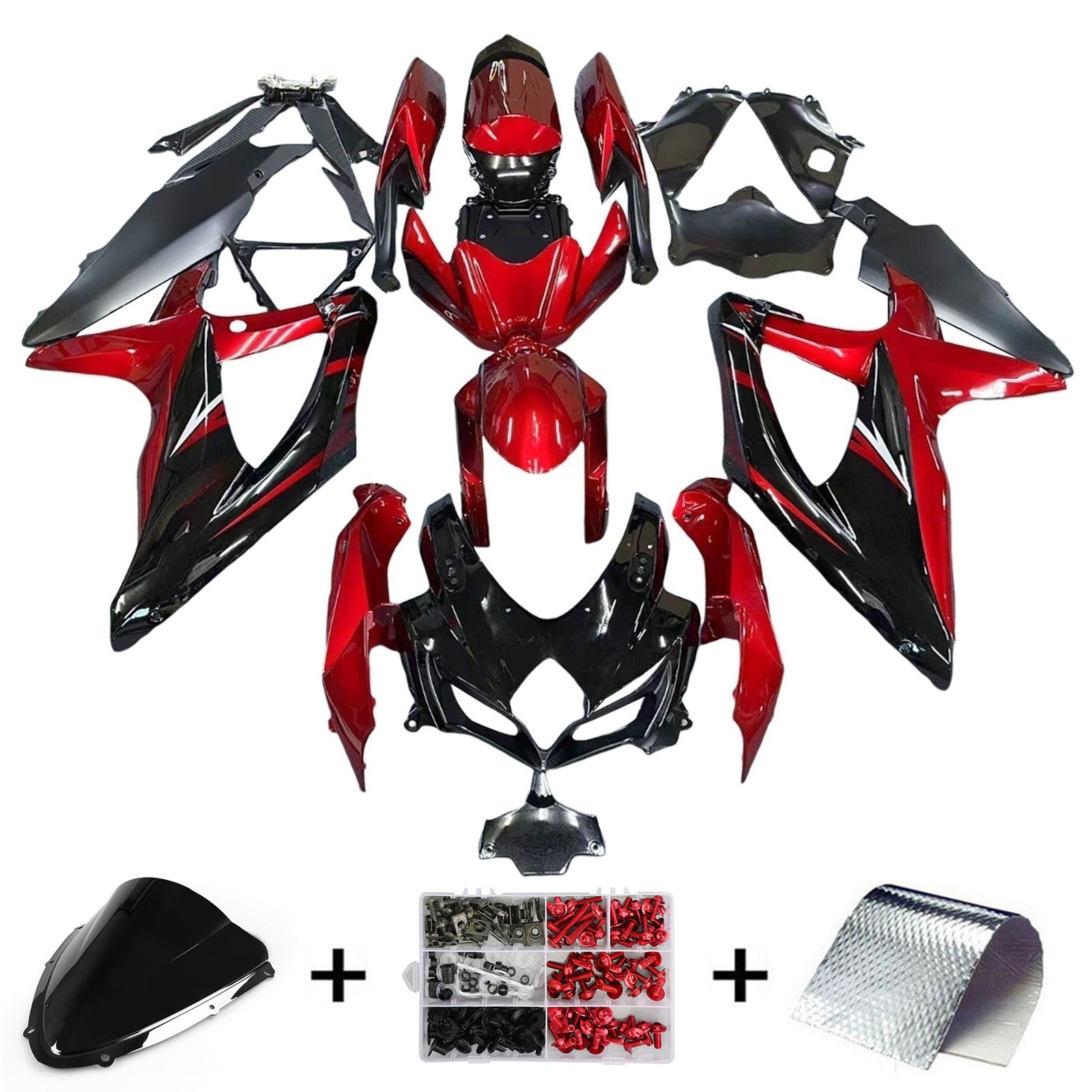 Amotopart 2008-2010 Suzuki GSXR600/750 Fairing Gloss Red&Black Kit