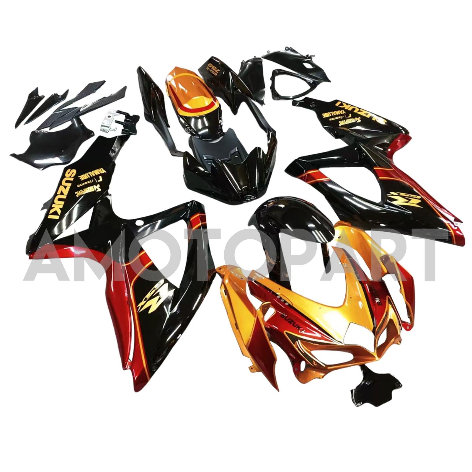 Amotopart 2008-2010 スズキ GSXR600/750 フェアリング ゴールド&レッドキット