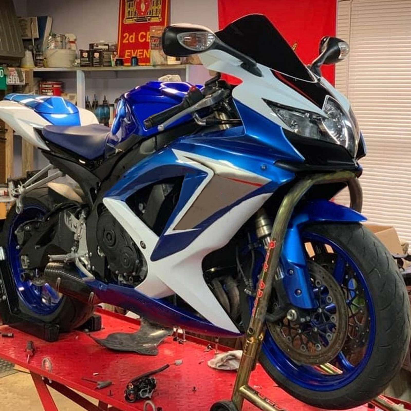 Amotopart 2008-2010 Suzuki GSXR600/750 Fairing White&Blue style2 Kit