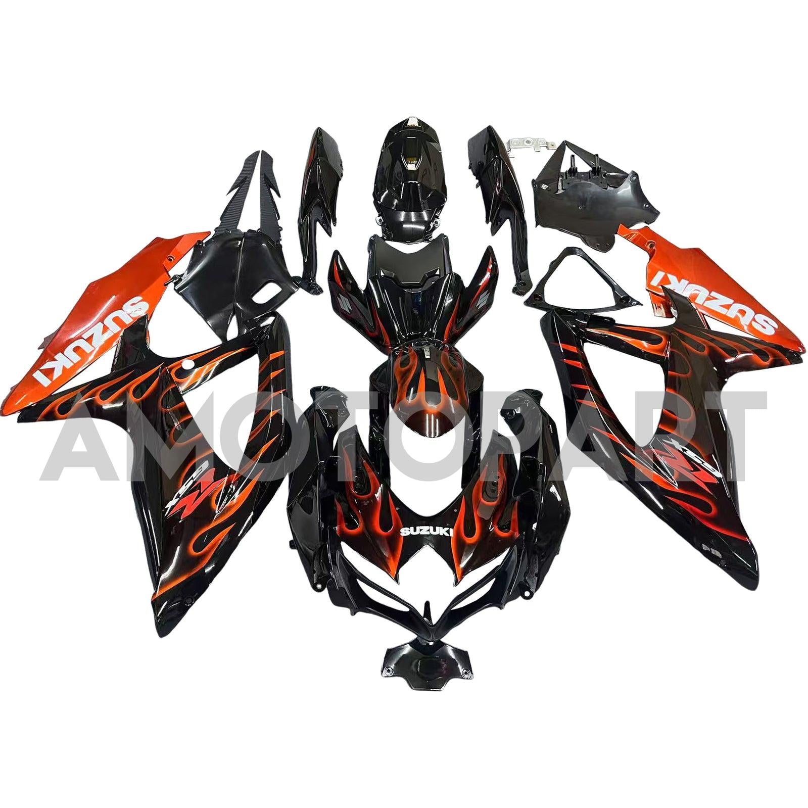 Amotopart 2008-2010 Suzuki GSXR600/750 Fairing Black&Orange Fire Kit