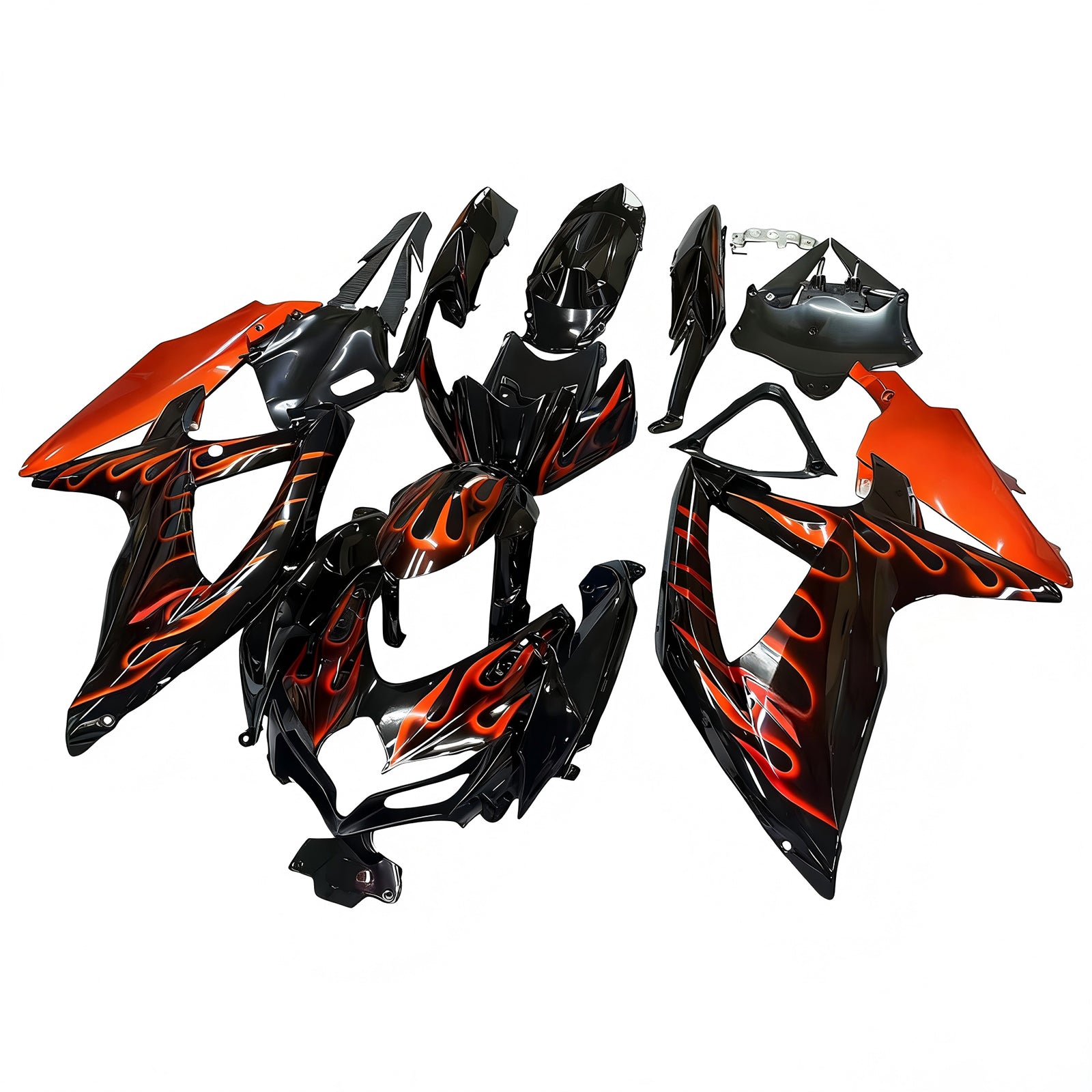 Amotopart 2008-2010 Suzuki GSXR600/750 Fairing Black&Orange Fire Kit