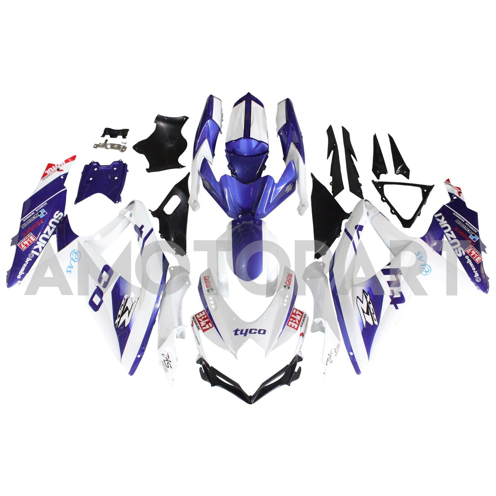 Amotopart 2008–2010 Suzuki GSXR600/750 Verkleidung, glänzend lila&Weißes Kit
