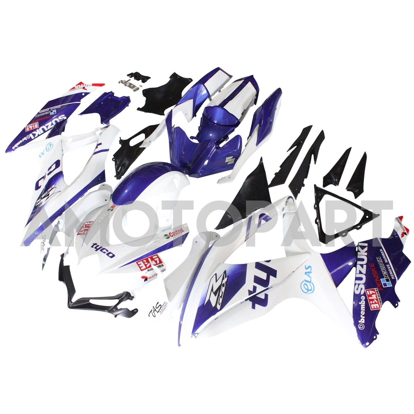 Amotopart 2008–2010 Suzuki GSXR600/750 Verkleidung, glänzend lila&Weißes Kit