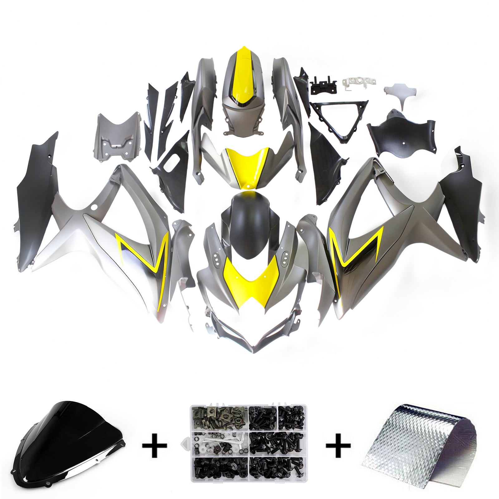 Amotopart 2008-2010 Suzuki GSXR600/750 Kåpa Matt Mörkgrå&Ygult kit