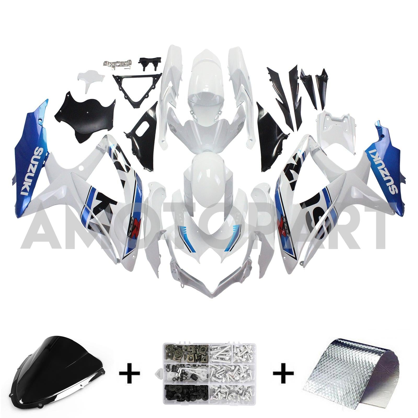 Amotopart 2008-2010 Suzuki GSXR600/750 Fairing White&Blue Kit
