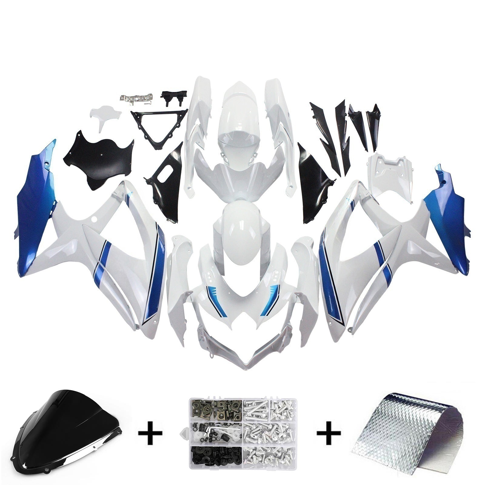 Amotopart 2008-2010 Suzuki GSXR600/750 Fairing White&Blue Kit