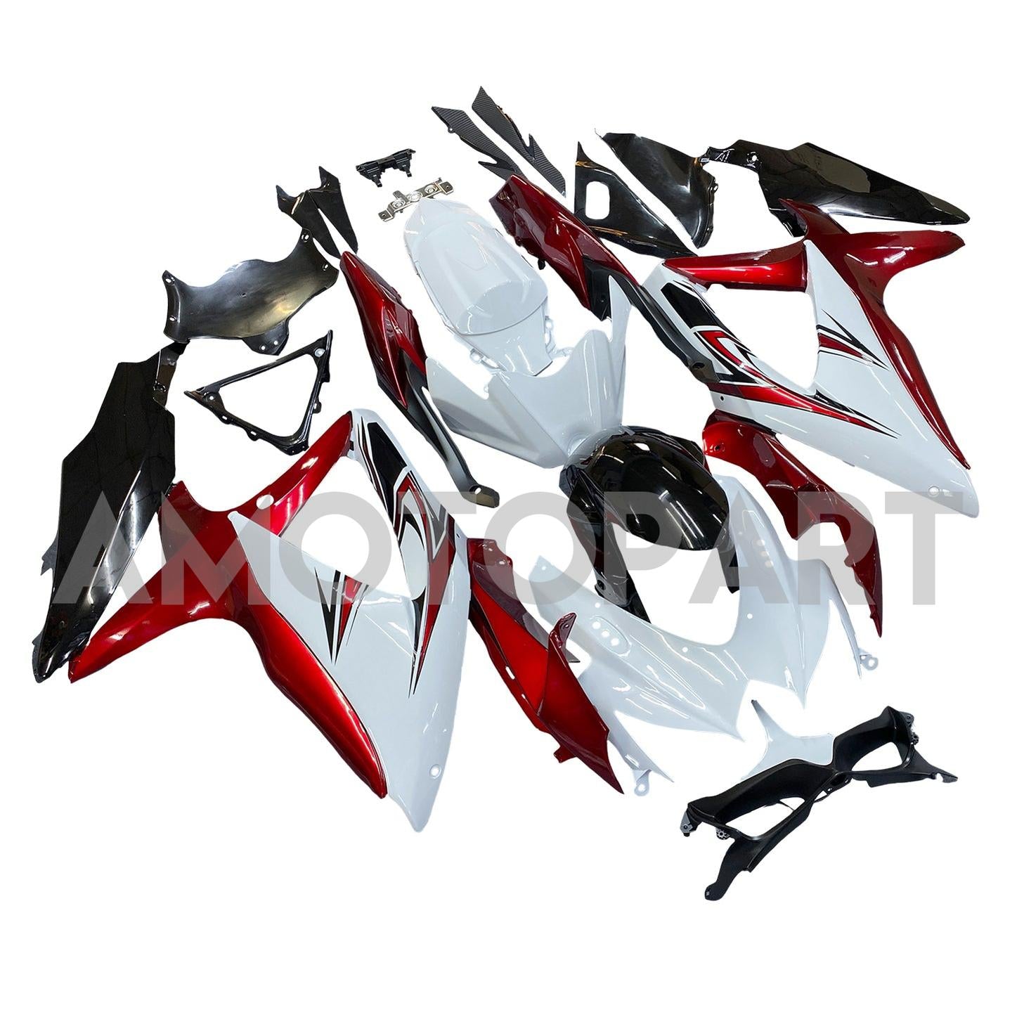 Amotopart 2008–2010 K8 GSXR 600/750 Suzuki, Rot&Weißes Verkleidungsset