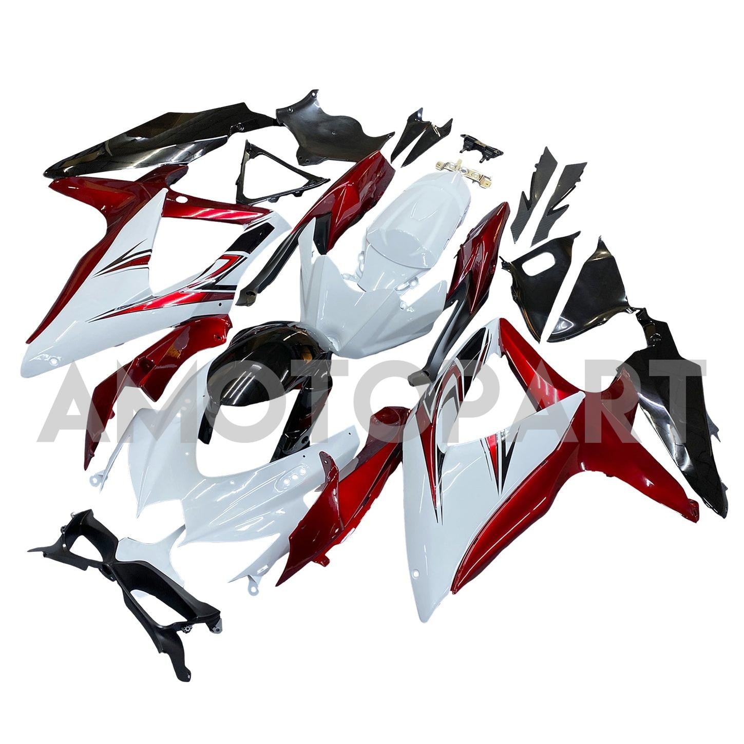 Amotopart 2008–2010 K8 GSXR 600/750 Suzuki, Rot&Weißes Verkleidungsset