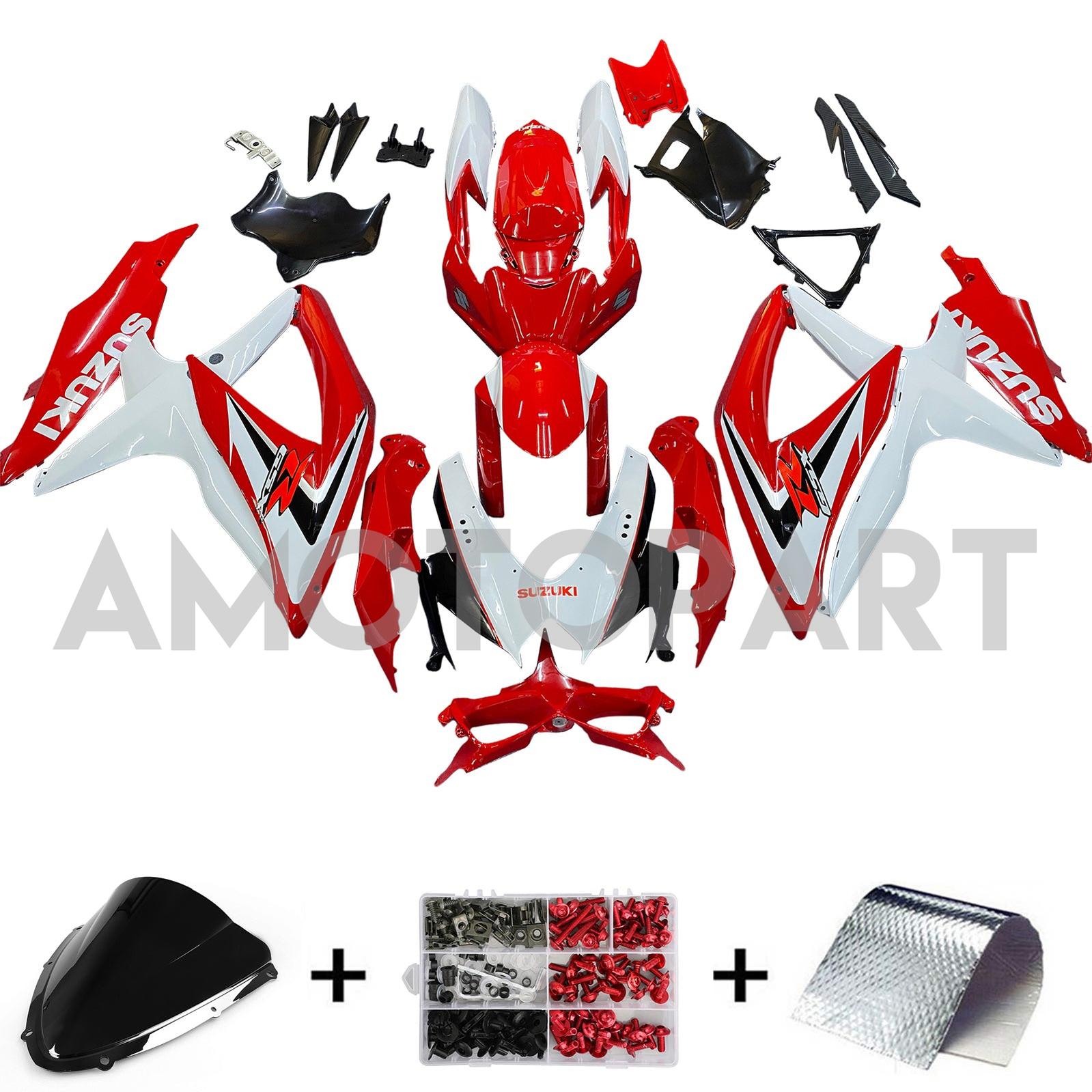 Amotopart 2008-2010 K8 GSXR 600/750 Suzuki Red & White Style1 Kit de carenagem