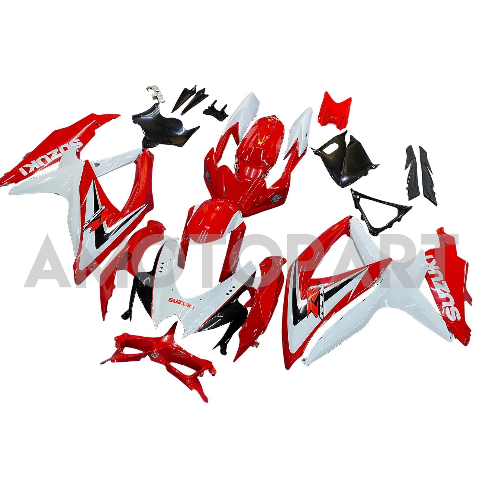Amotopart 2008–2010 K8 GSXR 600/750 Suzuki, Rot&Weißes Style1-Verkleidungskit