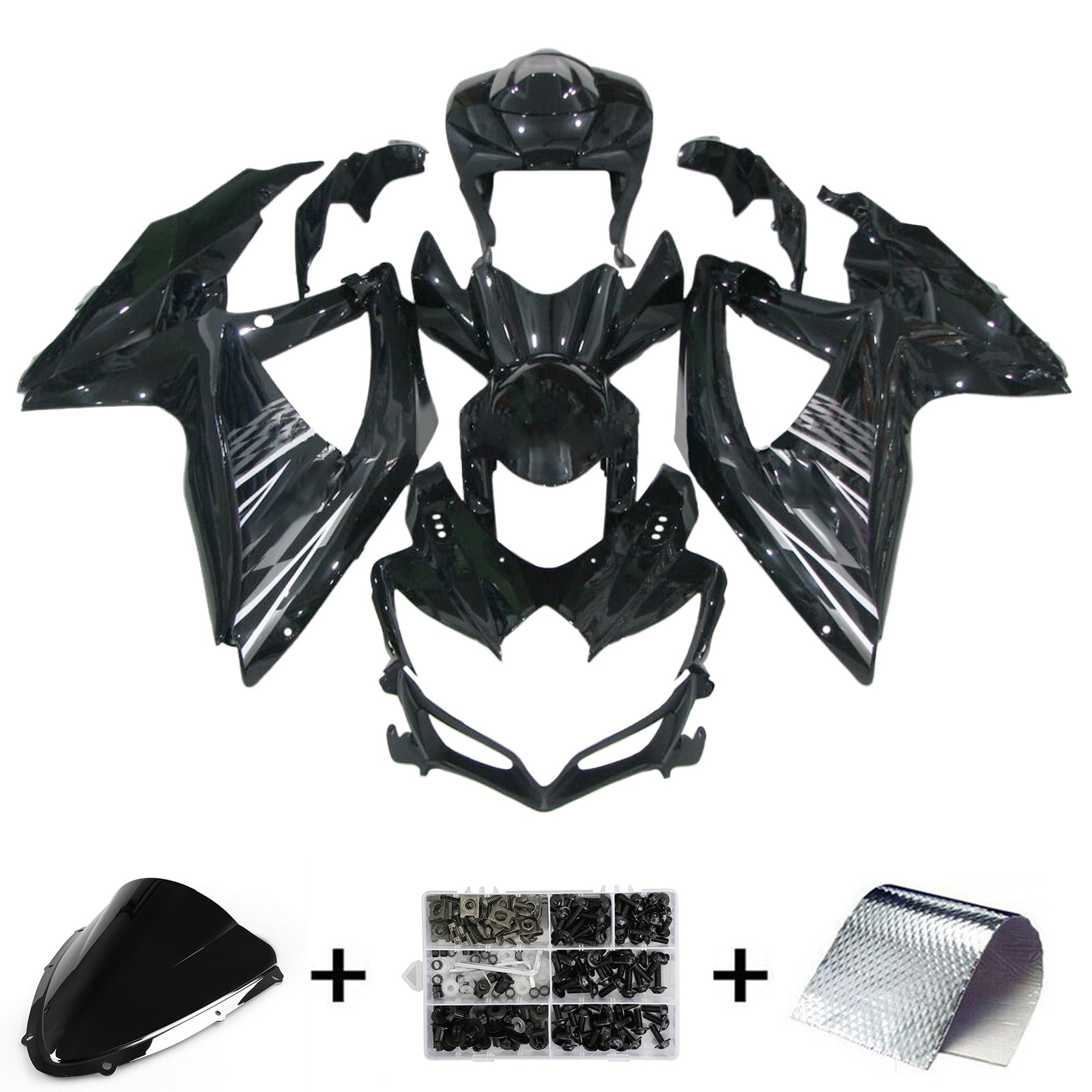 Amotopart 2008-2010 K8 GSXR 600/750 Suzuki Black with White Accents Fairing Kit