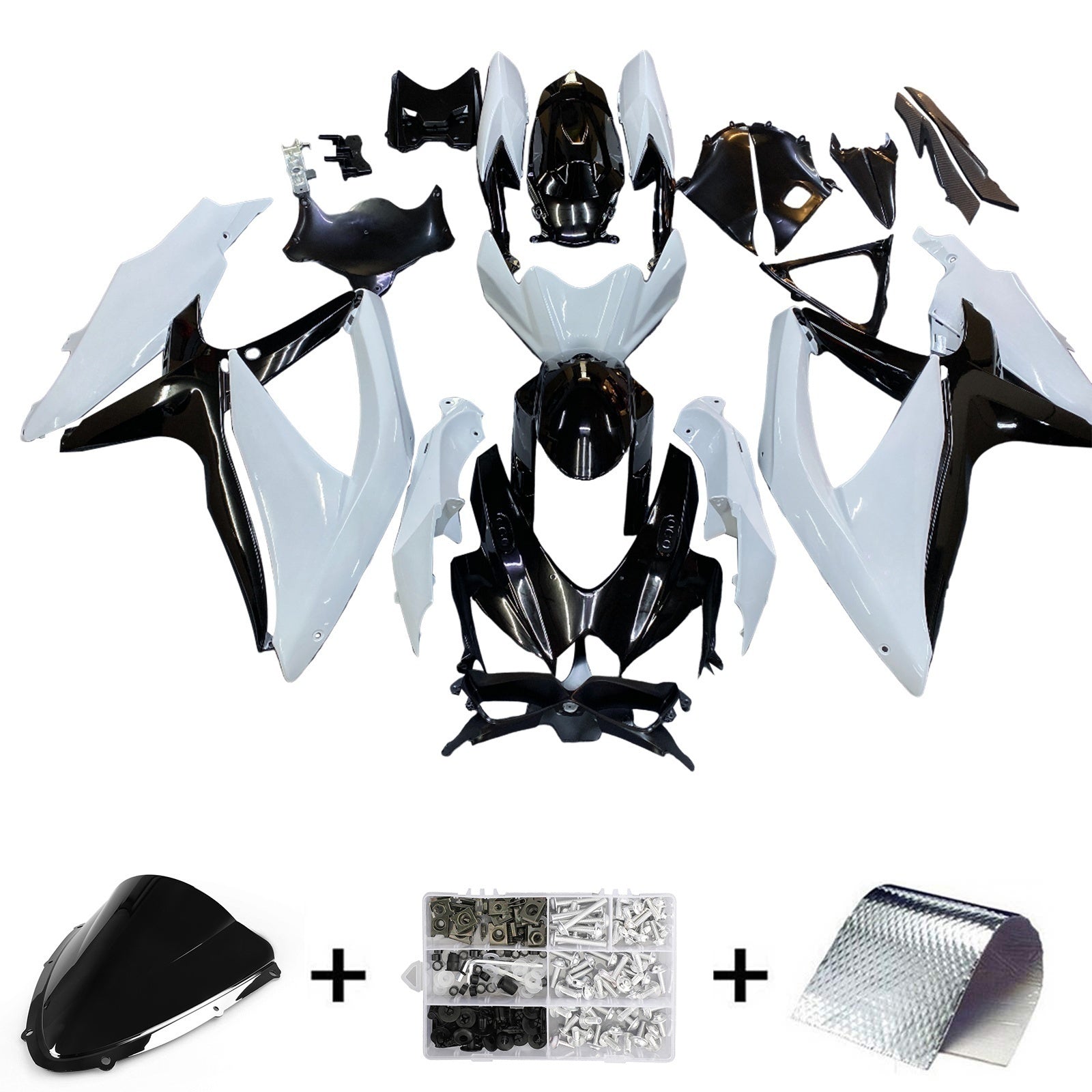Amotopart 2008-2010 K8 GSXR 600/750 Suzuki White & Black Fairing Kit
