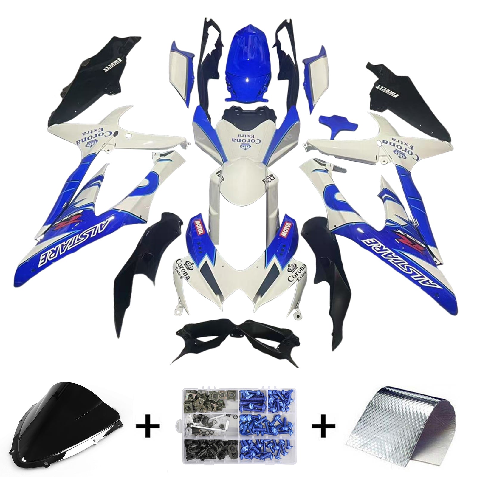 Amotopart 2008-2010 K8 GSXR 600/750 Suzuki Blue&White Style5 Fairing Kit