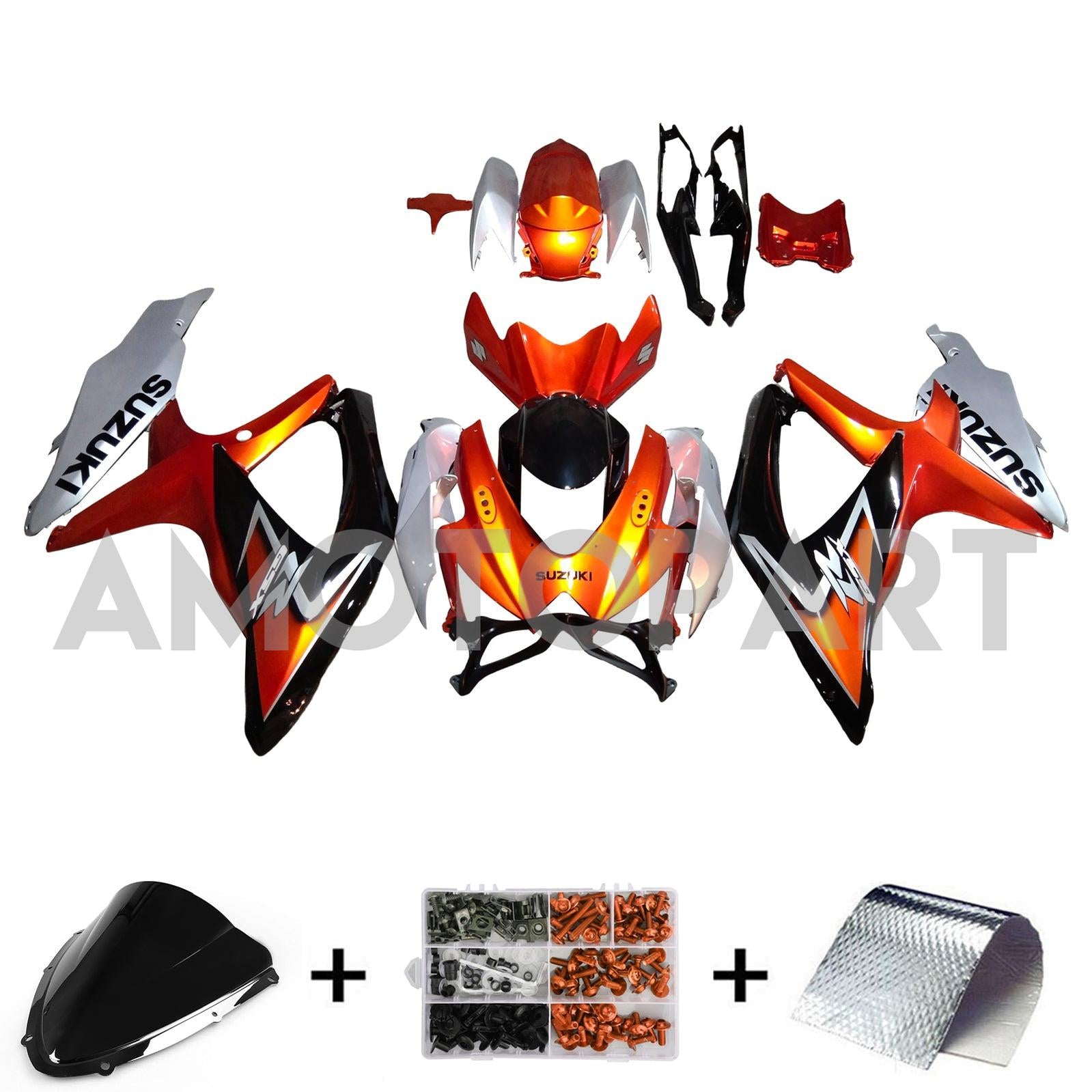 Amotopart 2008-2010 K8 GSXR 600/750 Suzuki Orange&White Fairing Kit