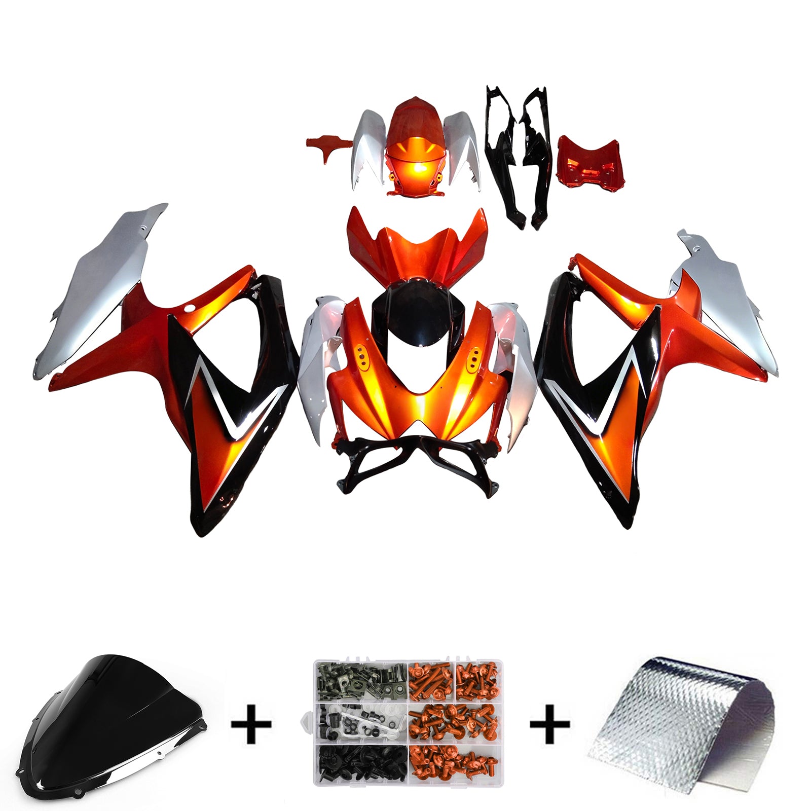 Amotopart 2008-2010 K8 GSXR 600/750 Suzuki Orange Silver Fairing Kit
