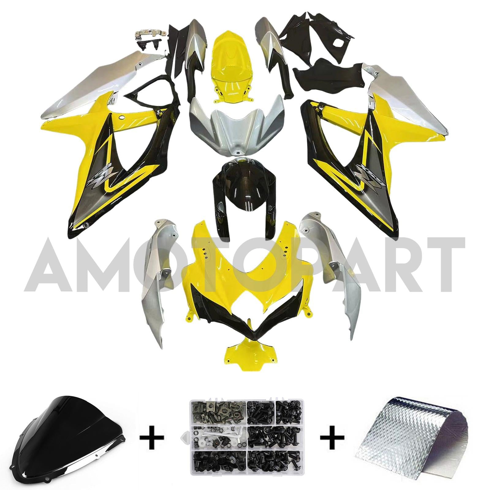 Amotopart 2008-2010 K8 GSXR 600/750 Suzuki Matte Yellow&Black Fairing Kit