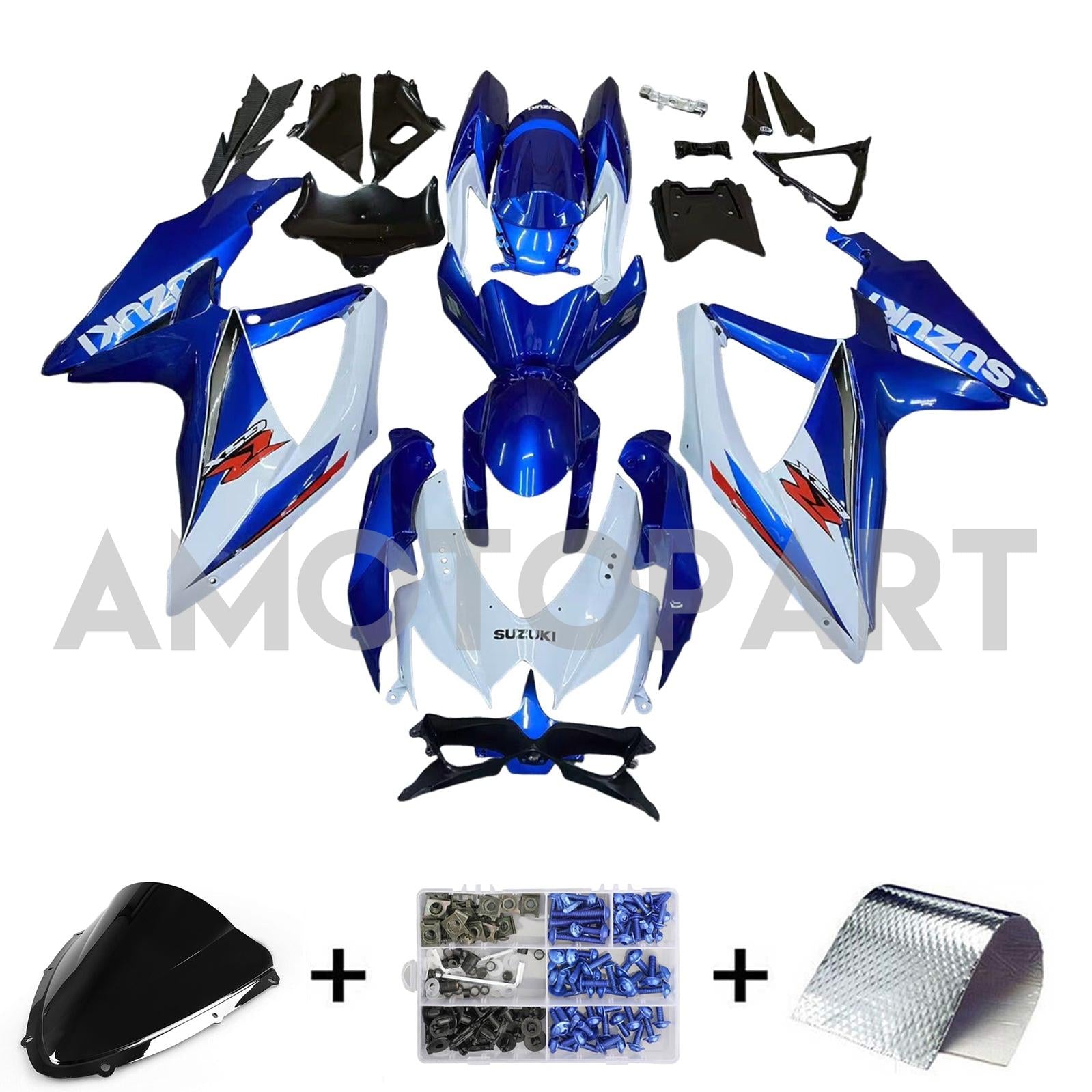 Amotopart 2008-2010 K8 GSXR 600/750 Suzuki Blue&White Style3 Fairing Kit