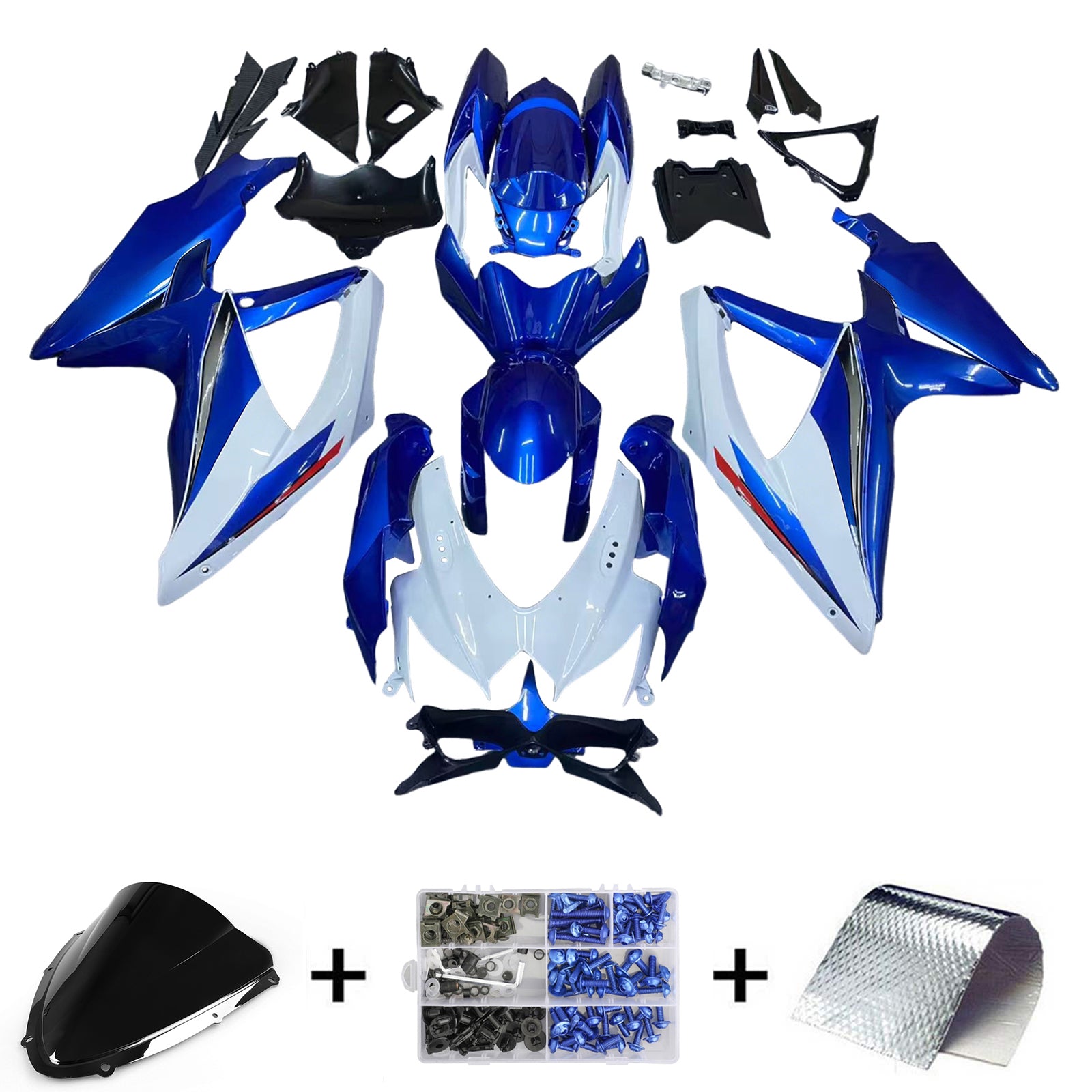 Amotopart 2008-2010 K8 GSXR 600/750 Suzuki Blue&White Style3 Fairing Kit