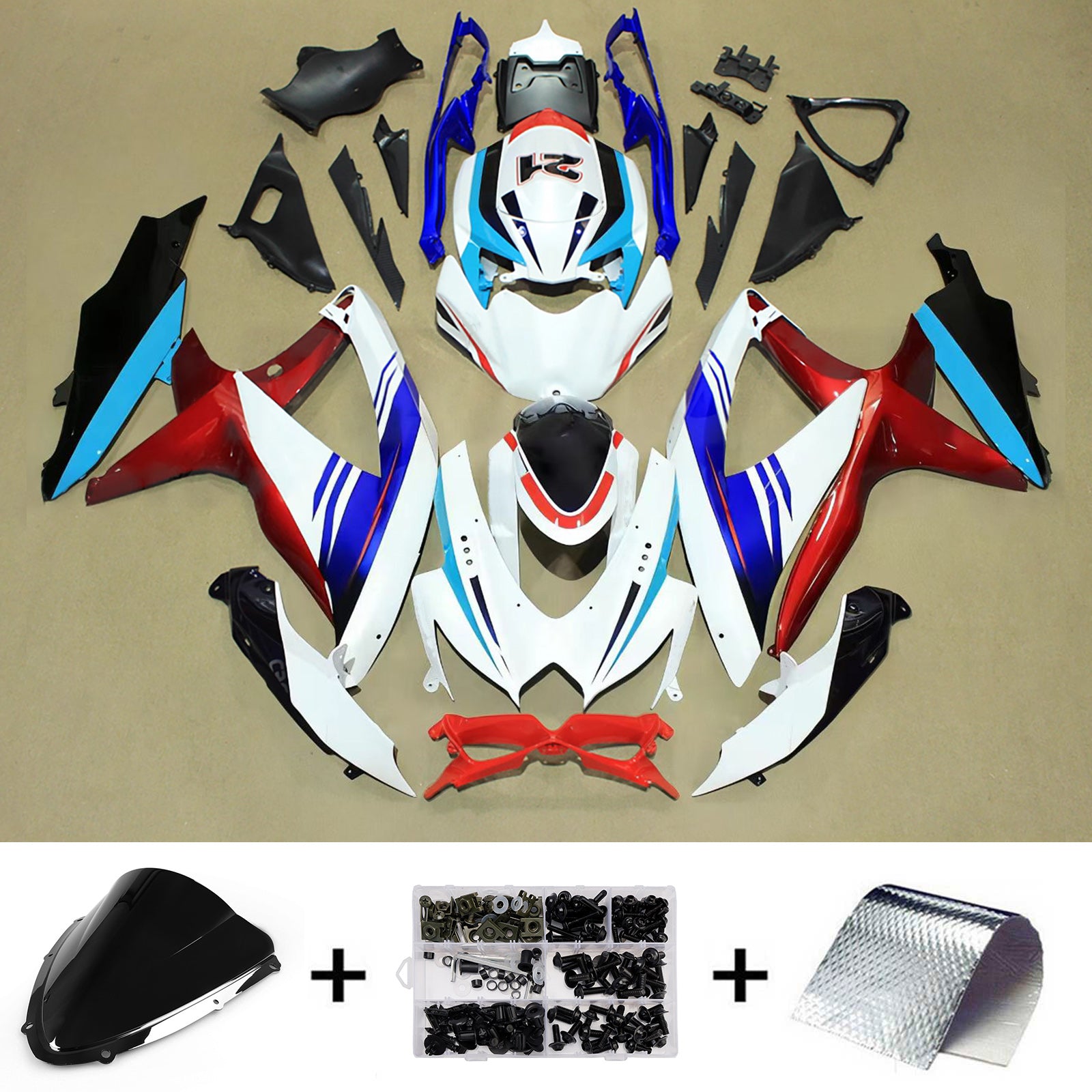 Amotopart 2008-2010 Suzuki GSXR 600/750 White Blue Red Black Fairing Kit