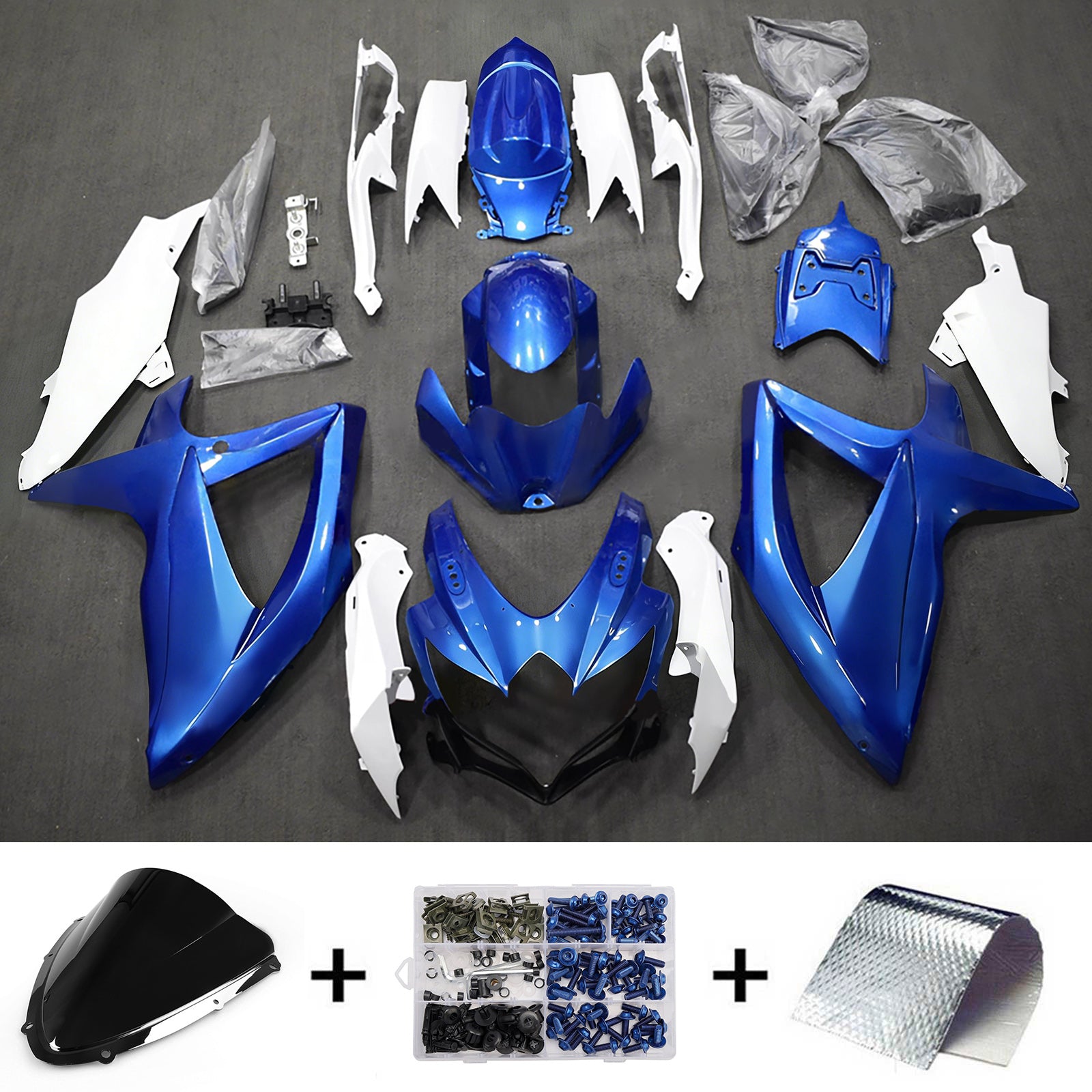 Amotopart 2008-2010 Suzuki GSXR 600/750 Blue White Fairing Kit