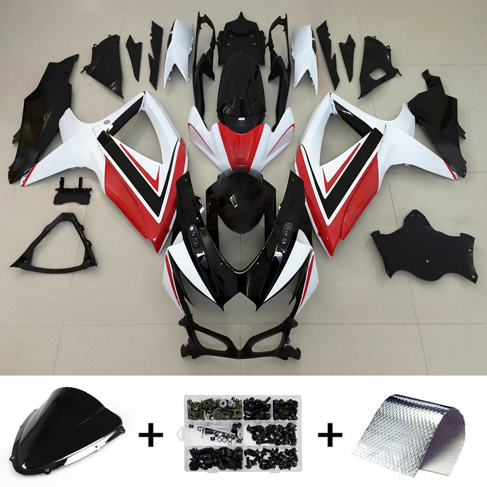 Amotopart 2008-2010 Suzuki GSXR 600/750 Black White Red Fairing Kit