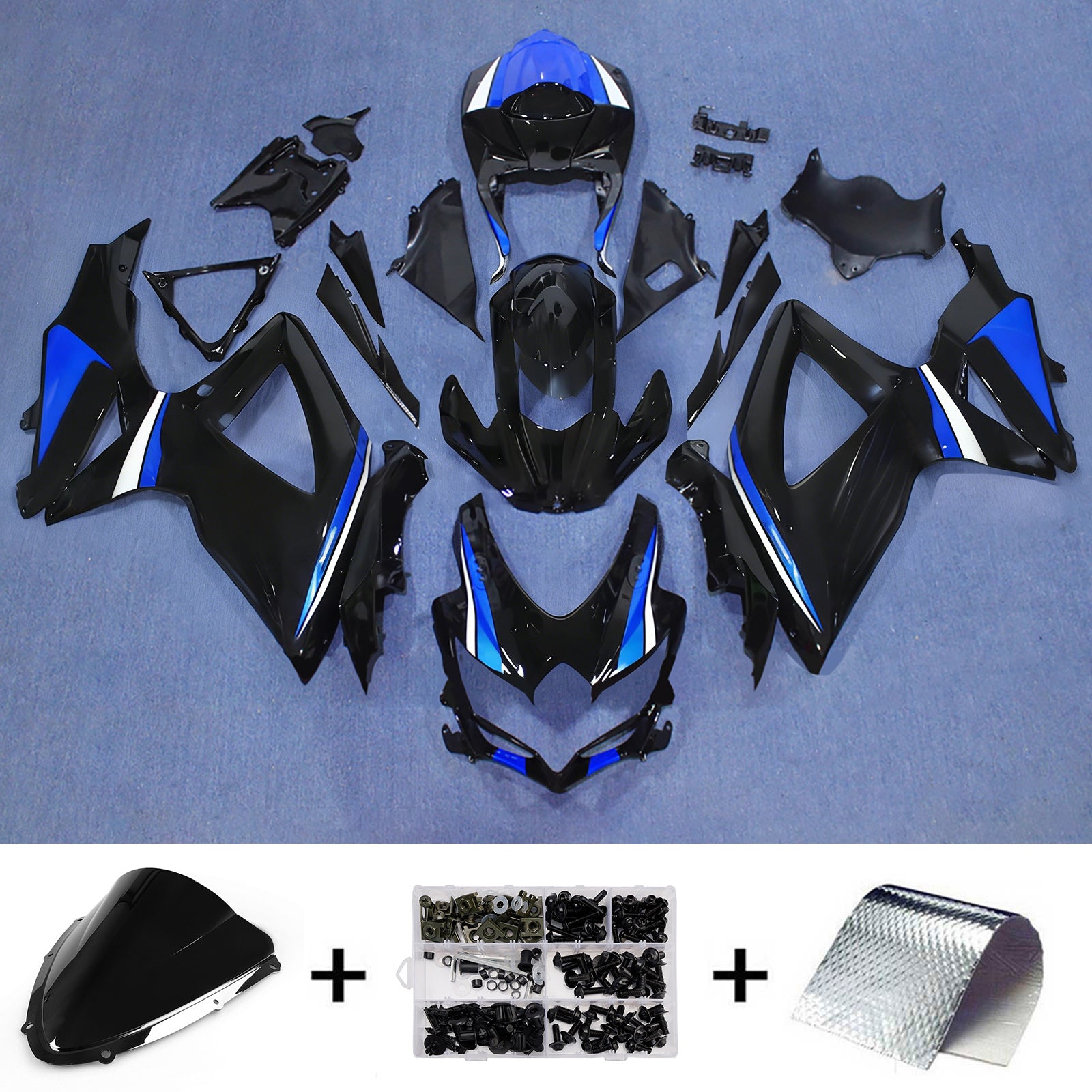 Amotopart 2008-2010 Suzuki GSXR 600/750 Black White Blue Fairing Kit