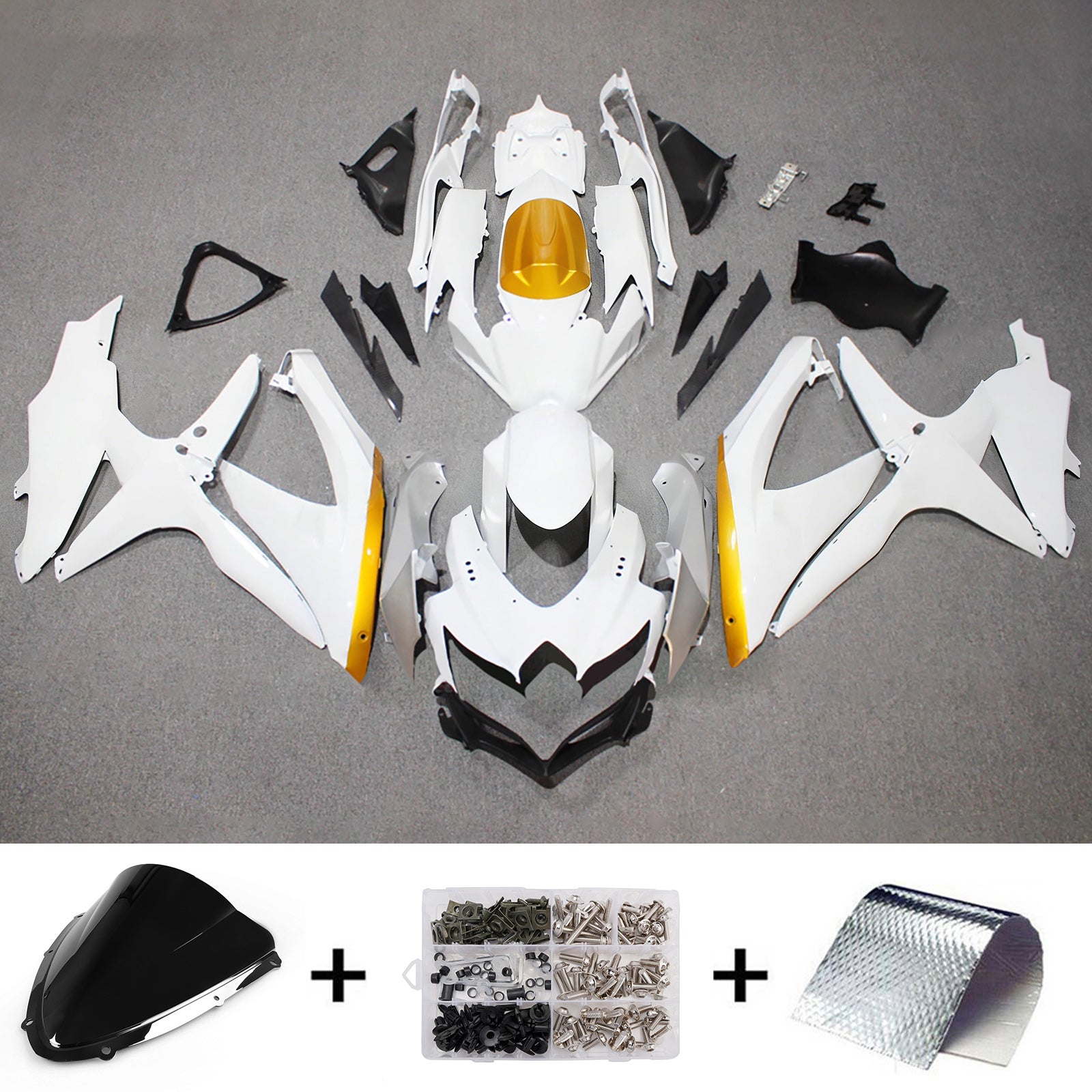 Amotopart 2008-2010 Suzuki GSXR 600/750 White Gold Fairing Kit