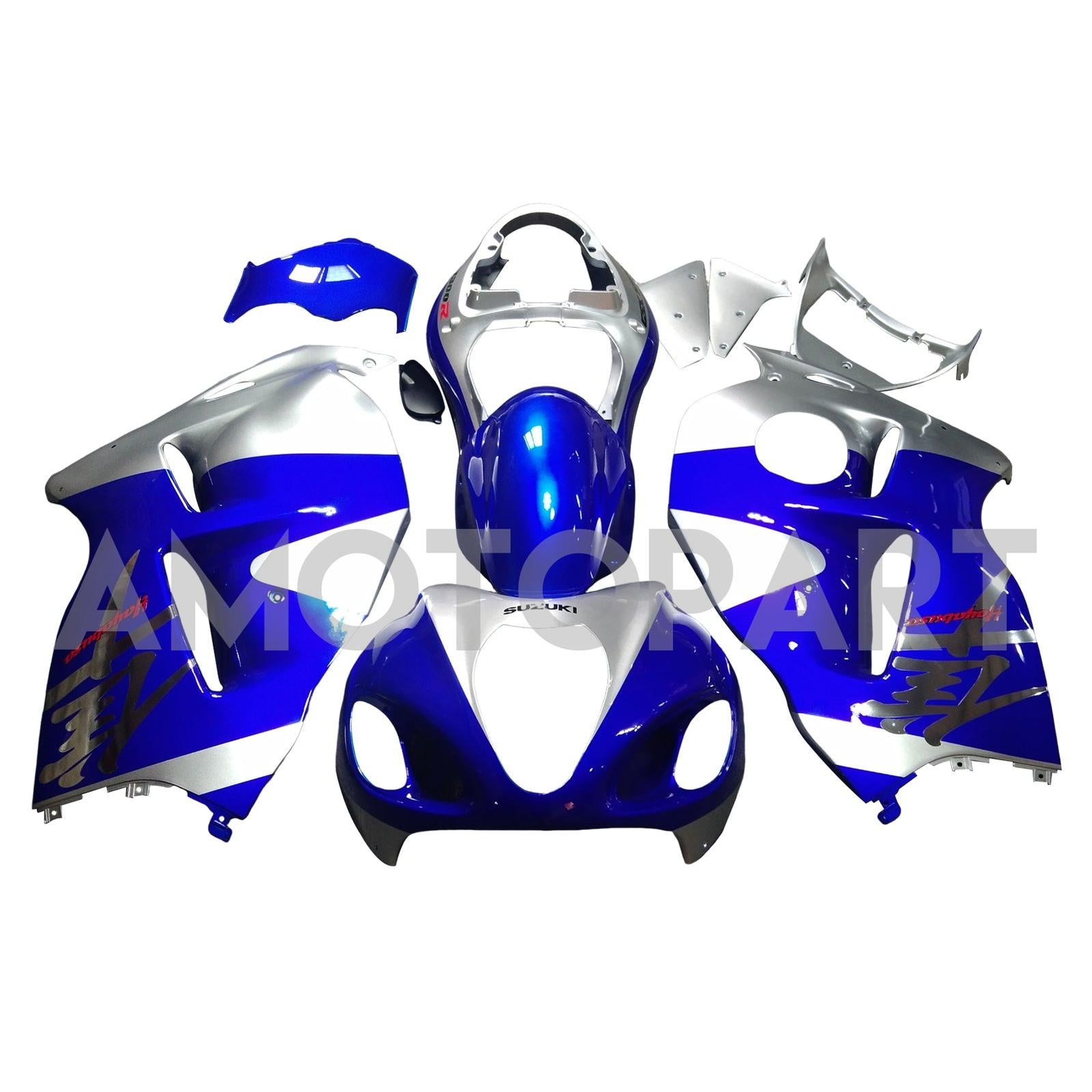 Amotopart Verkleidung Suzuki Hayabusa GSX1300R 1999–2007, Blau&Splitter-Kit