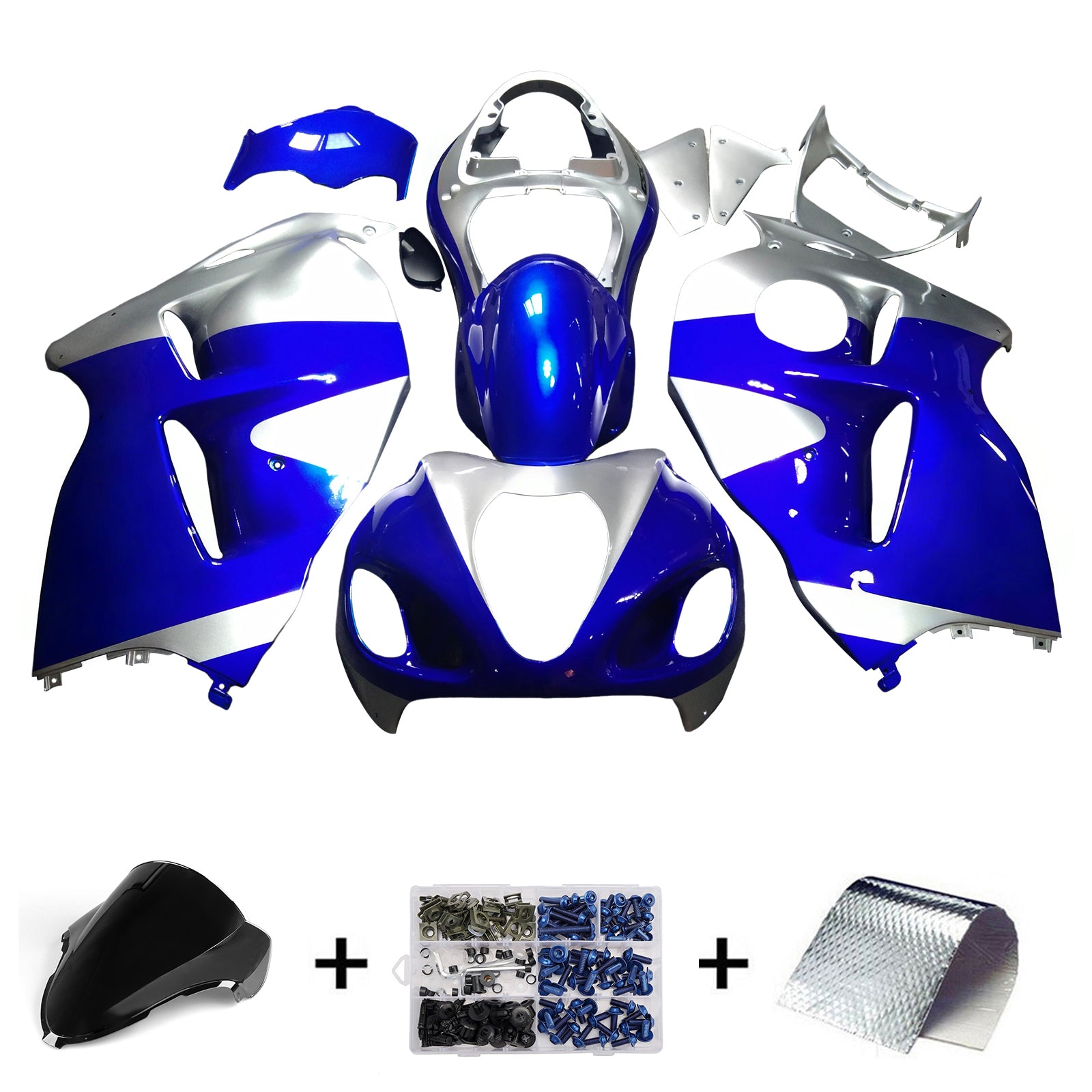 Amotopart Suzuki Hayabusa GSX1300R 1999-2007 Fairing Blue & Sliver Kit