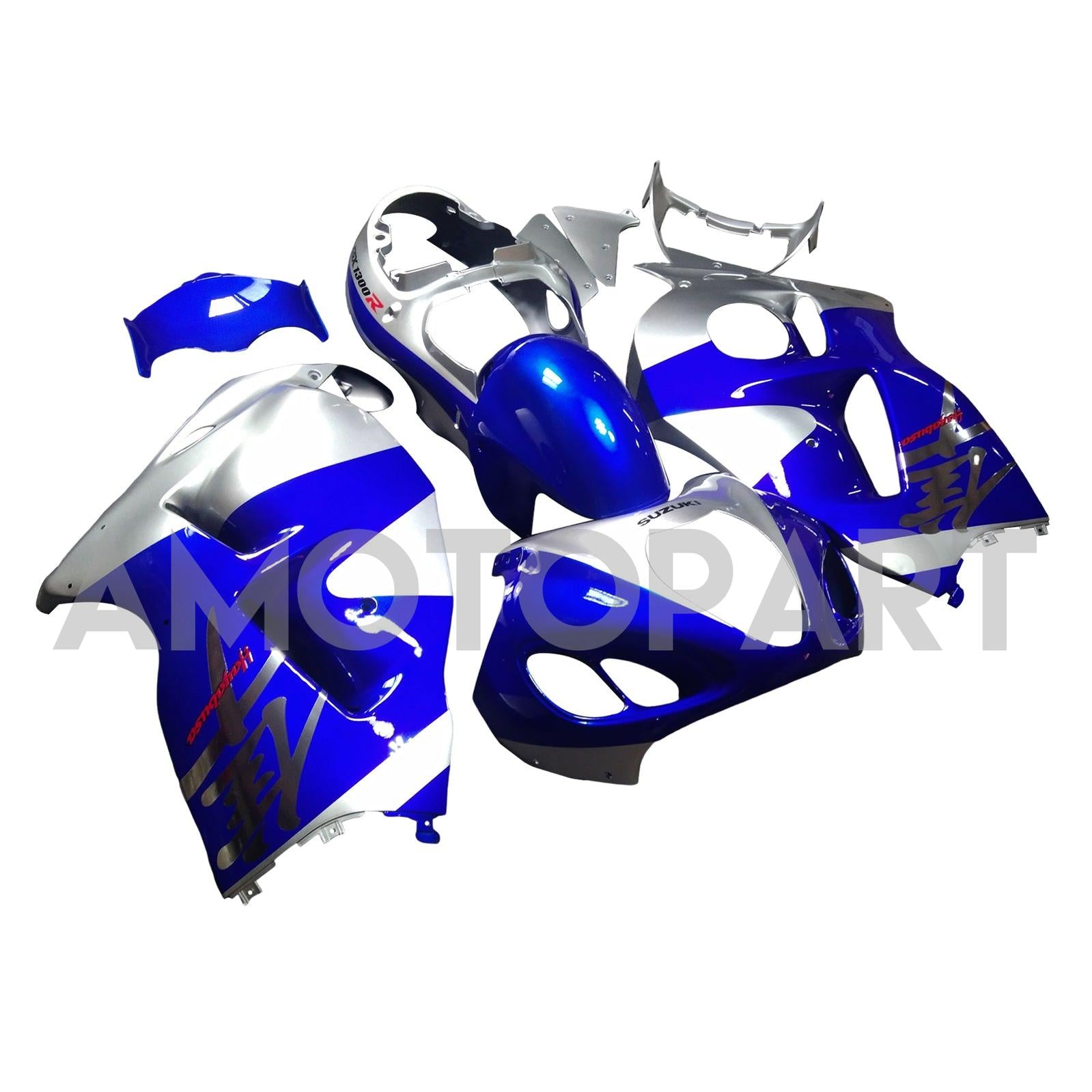 Amotopart Verkleidung Suzuki Hayabusa GSX1300R 1999–2007, Blau&Splitter-Kit