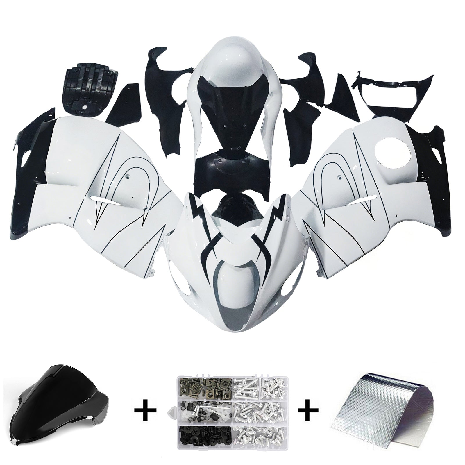Amotopart 1999-2007 Suzuki GSX1300R Fairing White & Black Kit