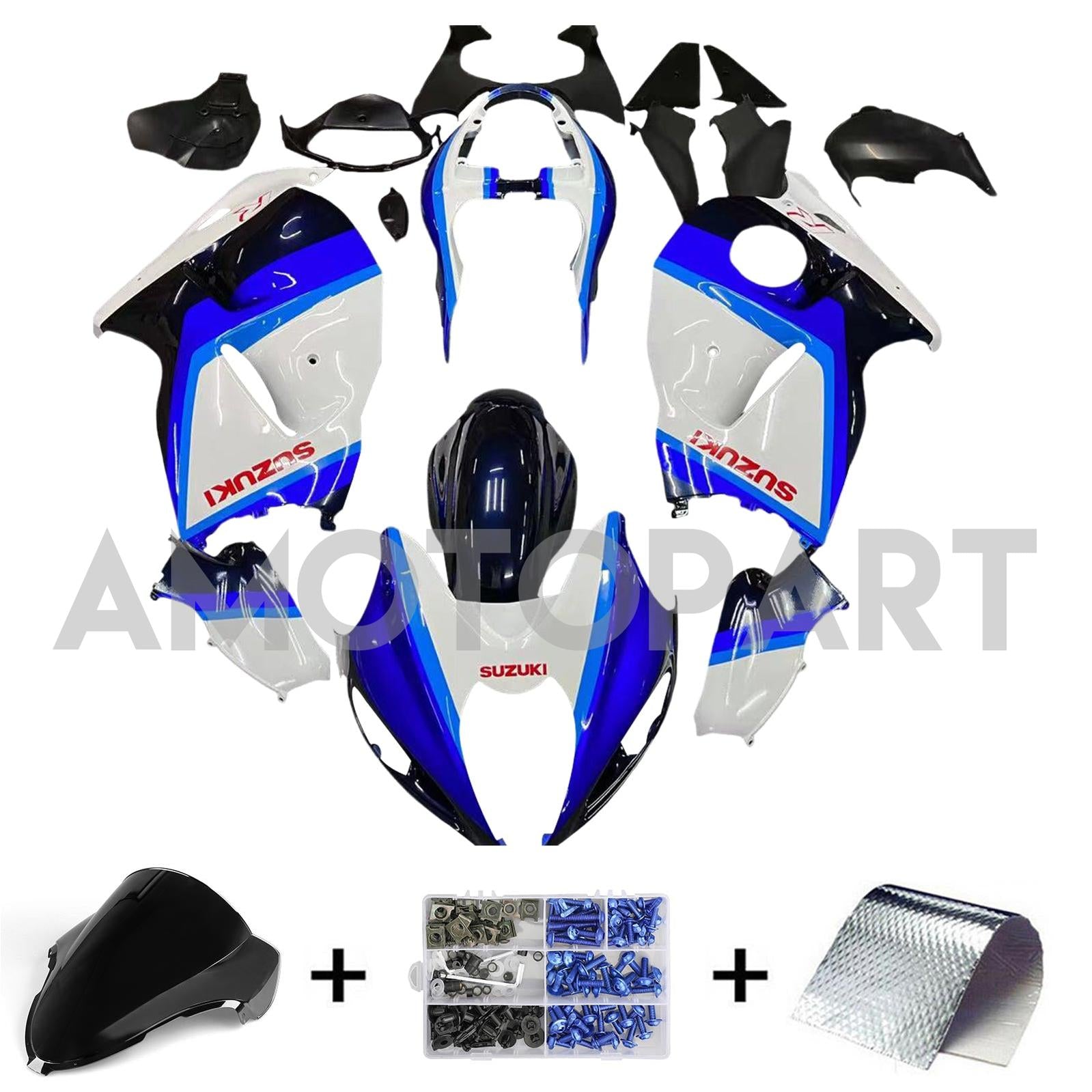 Amotopart 1999-2007 Suzuki Hayabusa GSX1300R Fairing Blue&White Kit