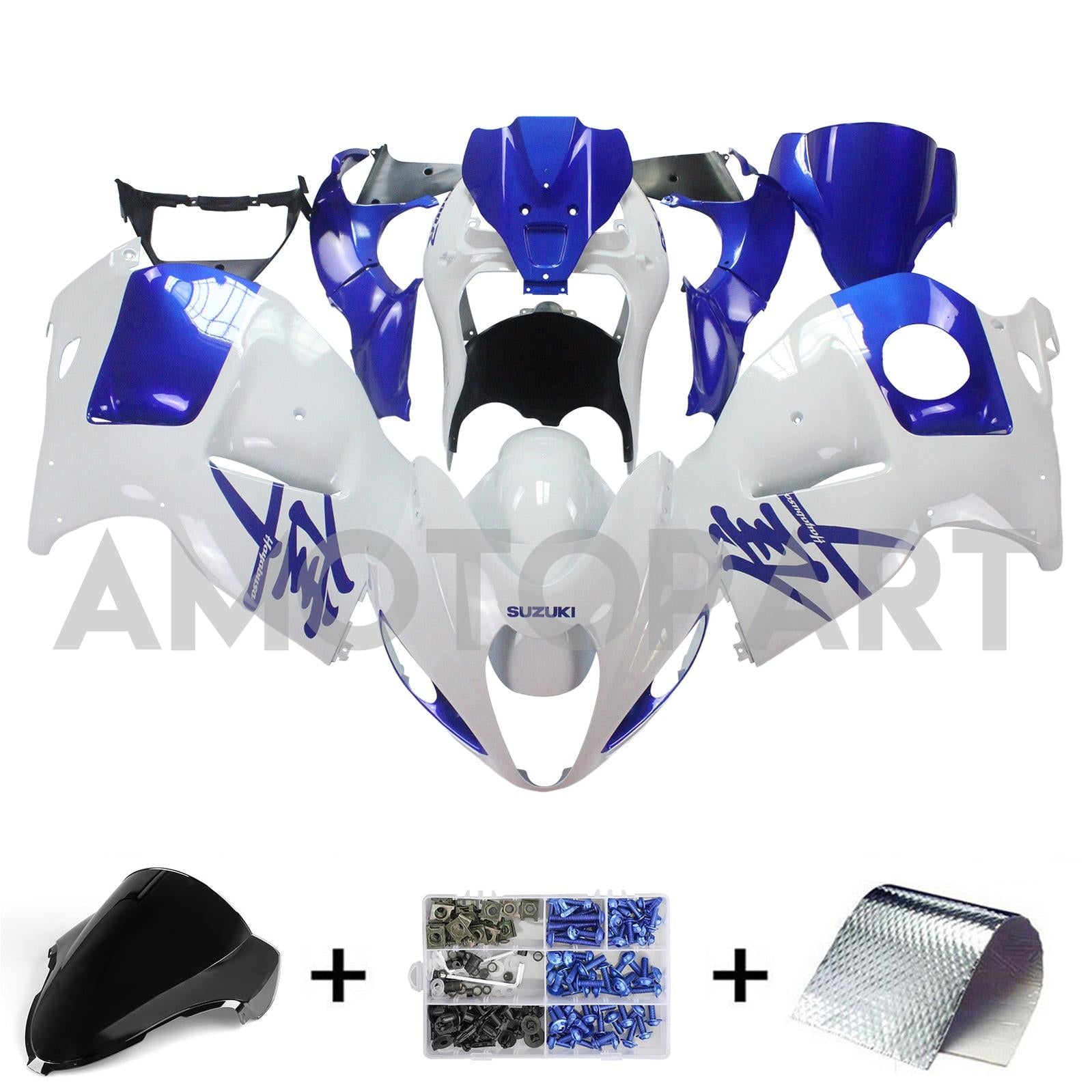 Amotopart 1999-2007 Suzuki Hayabusa GSX1300R Fairing White&Blue Kit