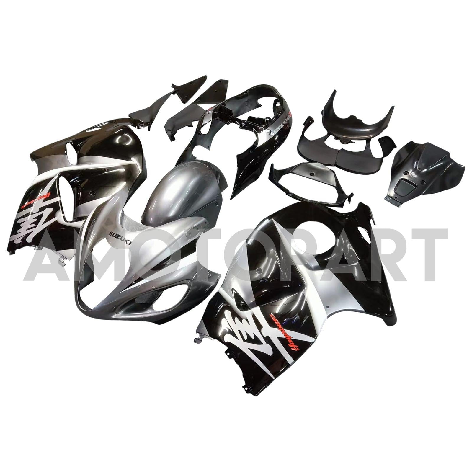 Amotopart 1999–2007 Suzuki Hayabusa GSX1300R Verkleidung, Grau&Schwarzes Kit