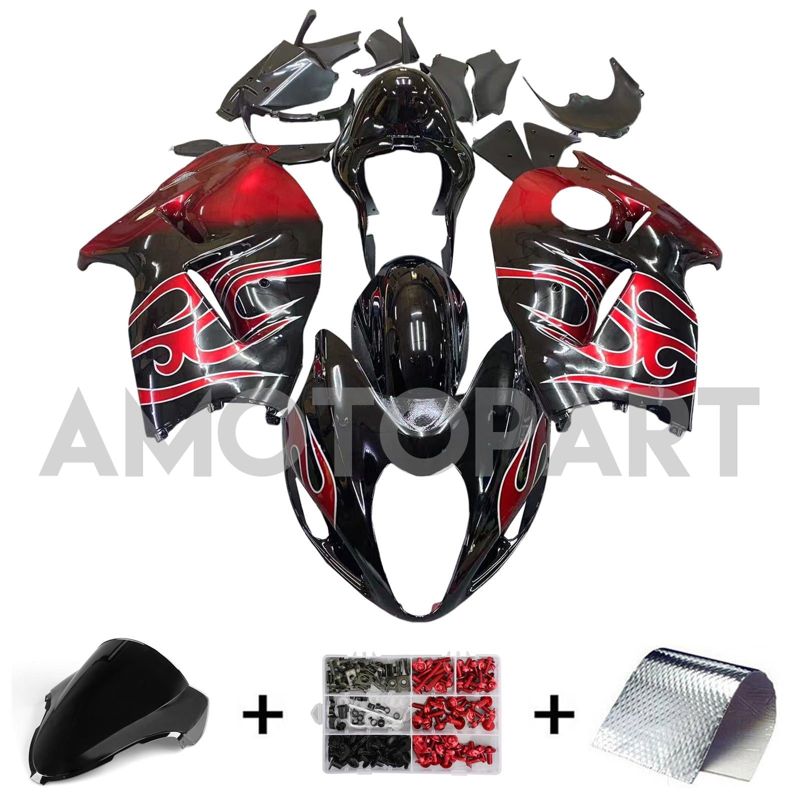 Amotopart 1999-2007 Suzuki Hayabusa GSX1300R Red&Black Style3 Fairing Kit