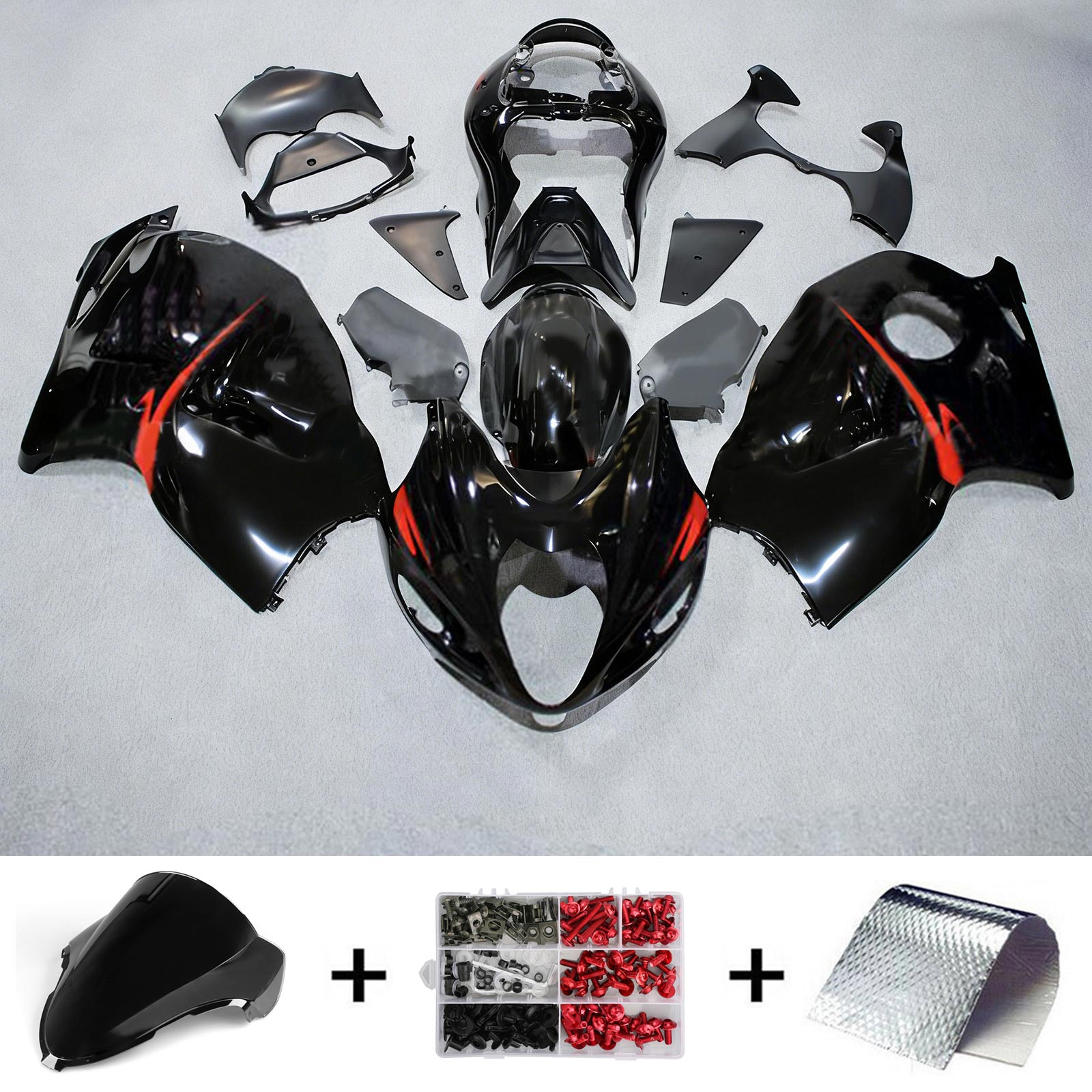 Amotopart 1999-2007 Suzuki Hayabusa GSX1300R Svart med rött accent mairing kit