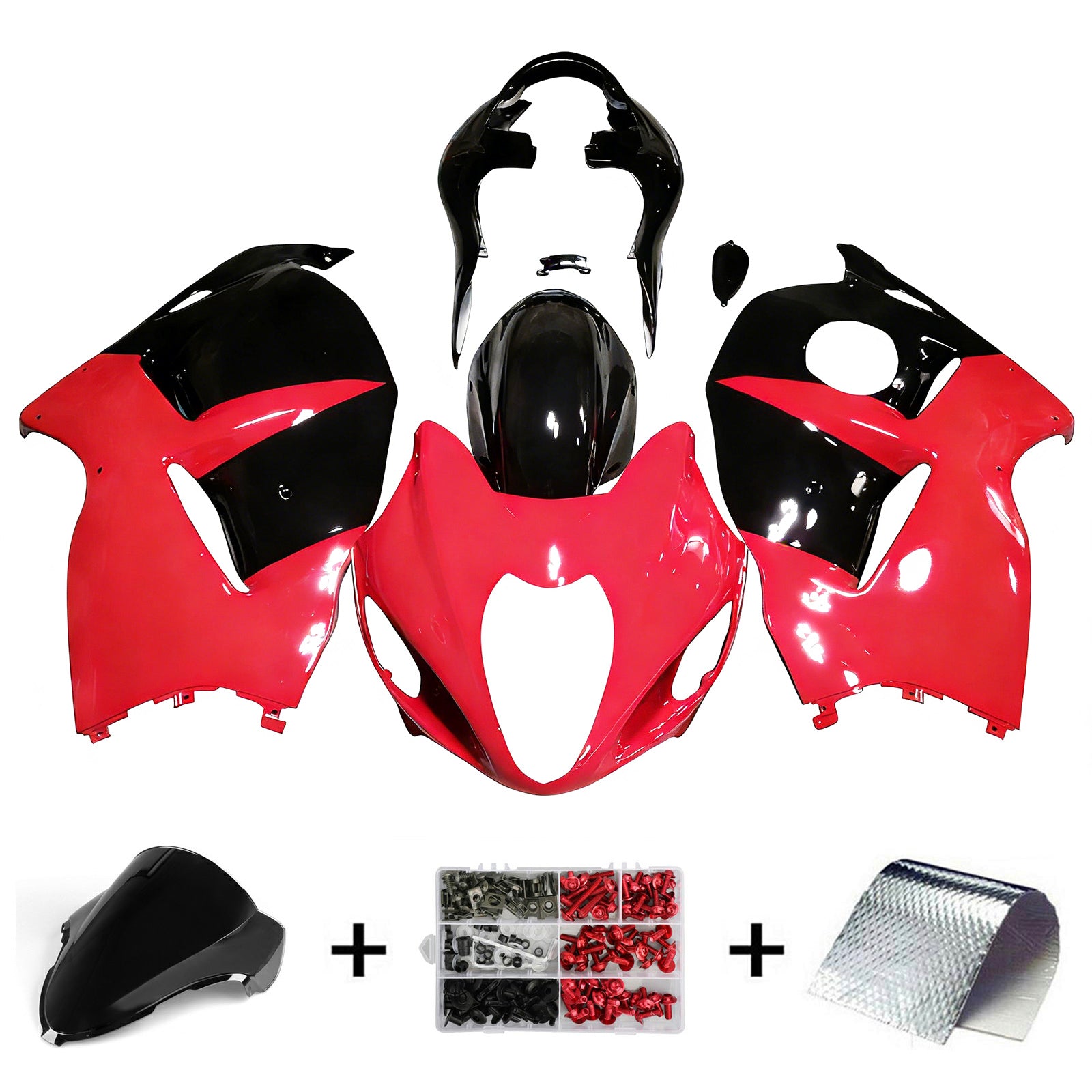 Amotopart 1999-2007 Suzuki Hayabusa GSX1300R Glanzrot&Schwarzes Style1 Verkleidungsset