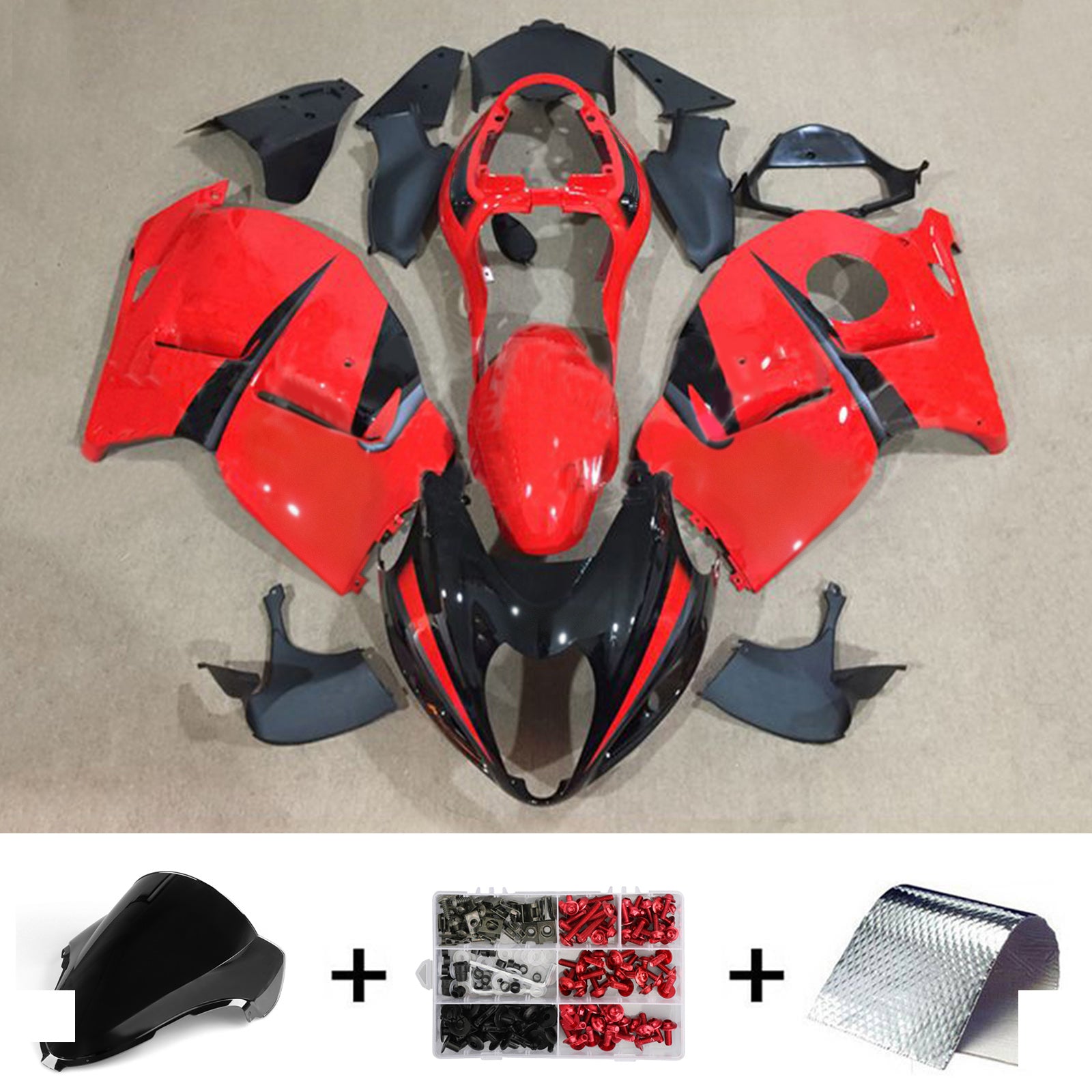 Amotopart 1999-2007 Kit carena Suzuki Hayabusa GSX1300R rosso e nero Style2
