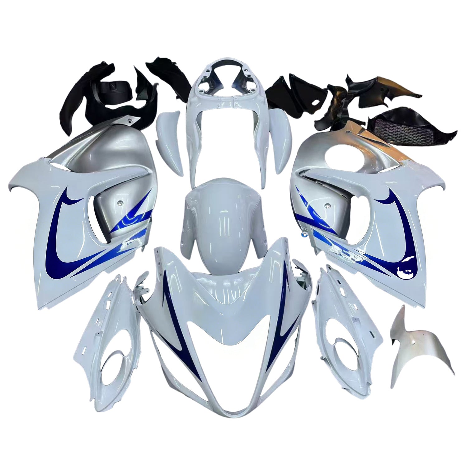 Amotopart 2008-2020 Suzuki Hayabusa GSX1300R WHITE & SILVER FAIRING KIT