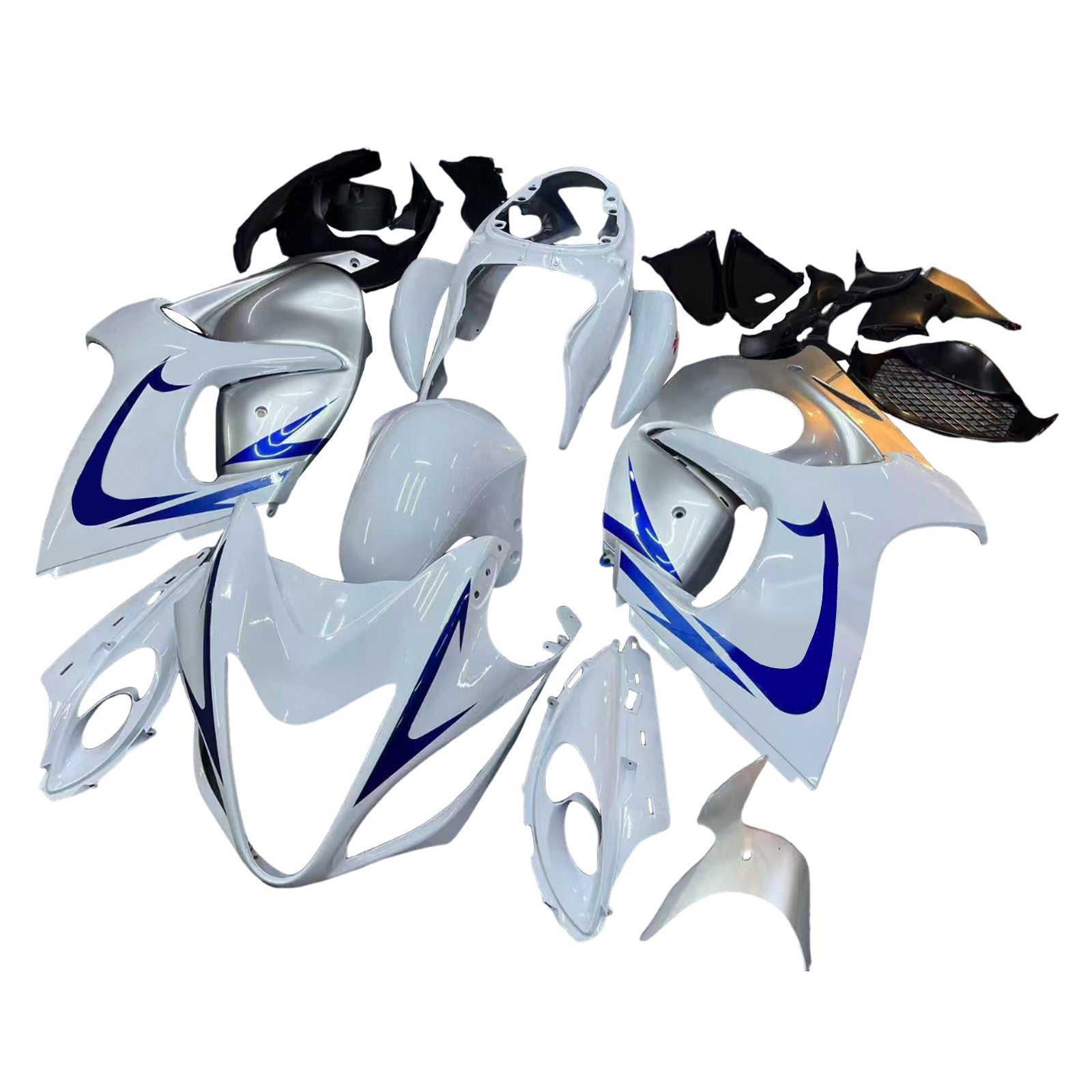 Amotopart 2008-2020 Suzuki Hayabusa GSX1300R White&Silver Fairing Kit